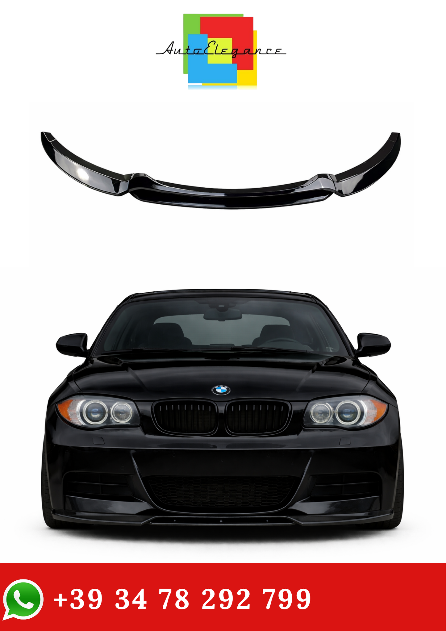 💫Splitter Anteriore Nero Lucido in ABS per BMW Serie 1 E82 E88 M-Pack💫
