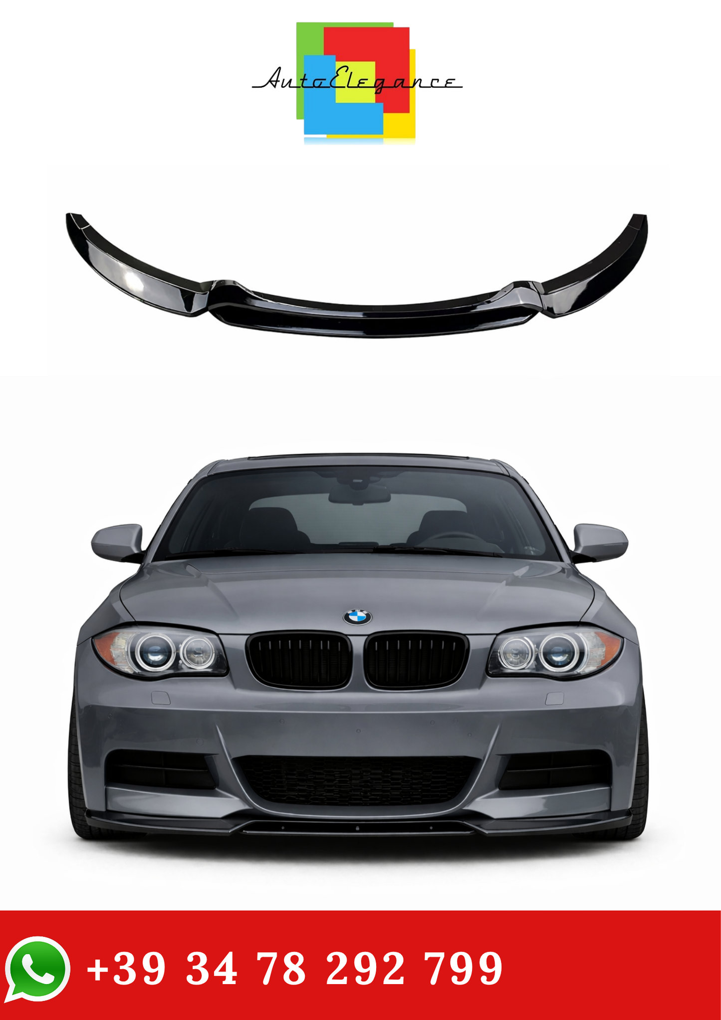 💫Splitter Anteriore Nero Lucido in ABS per BMW Serie 1 E82 E88 M-Pack💫