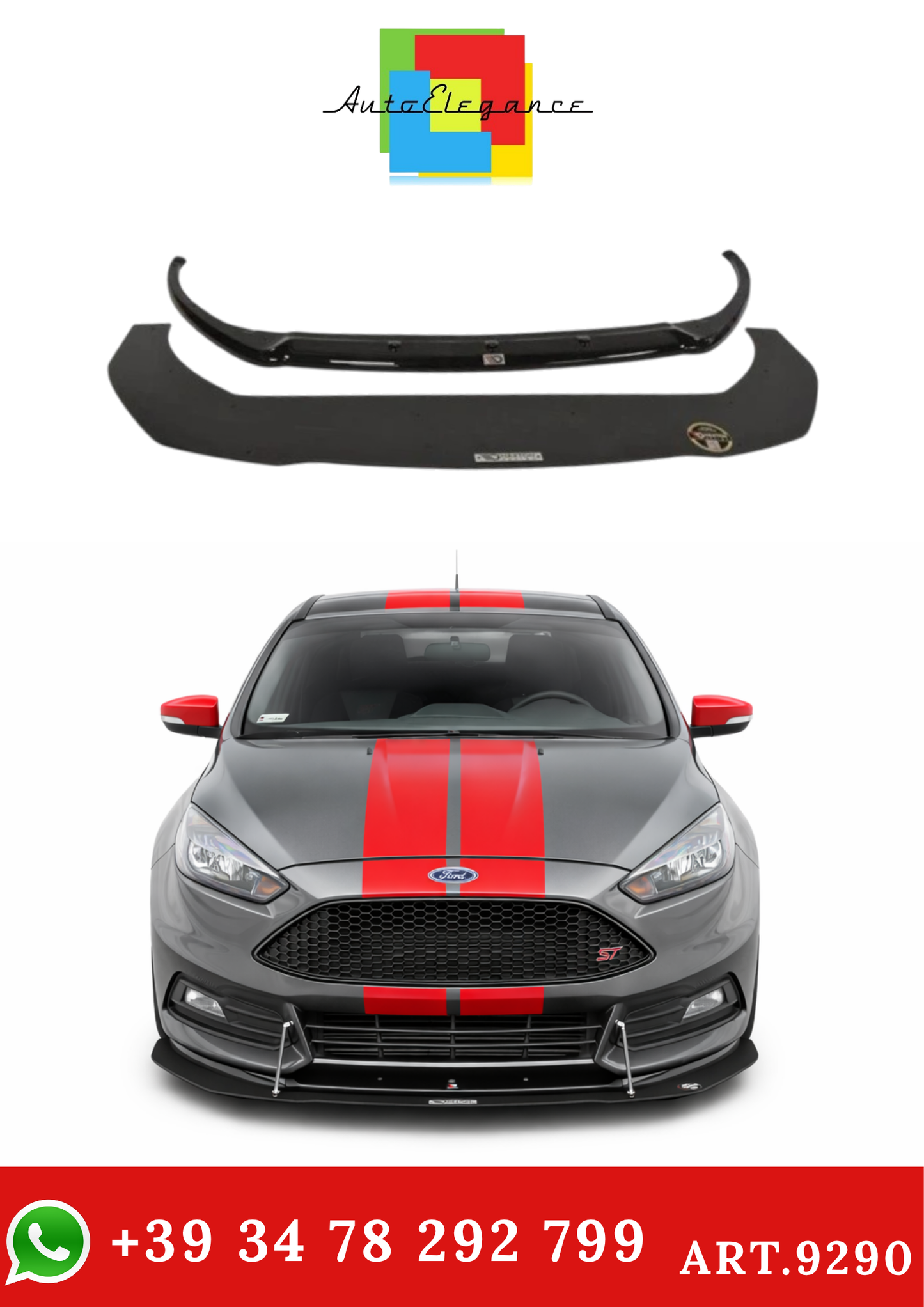 💫ART.9290 Splitter Anteriore Ibrido V.1 Opaco per Ford Focus ST Mk3 FL💫