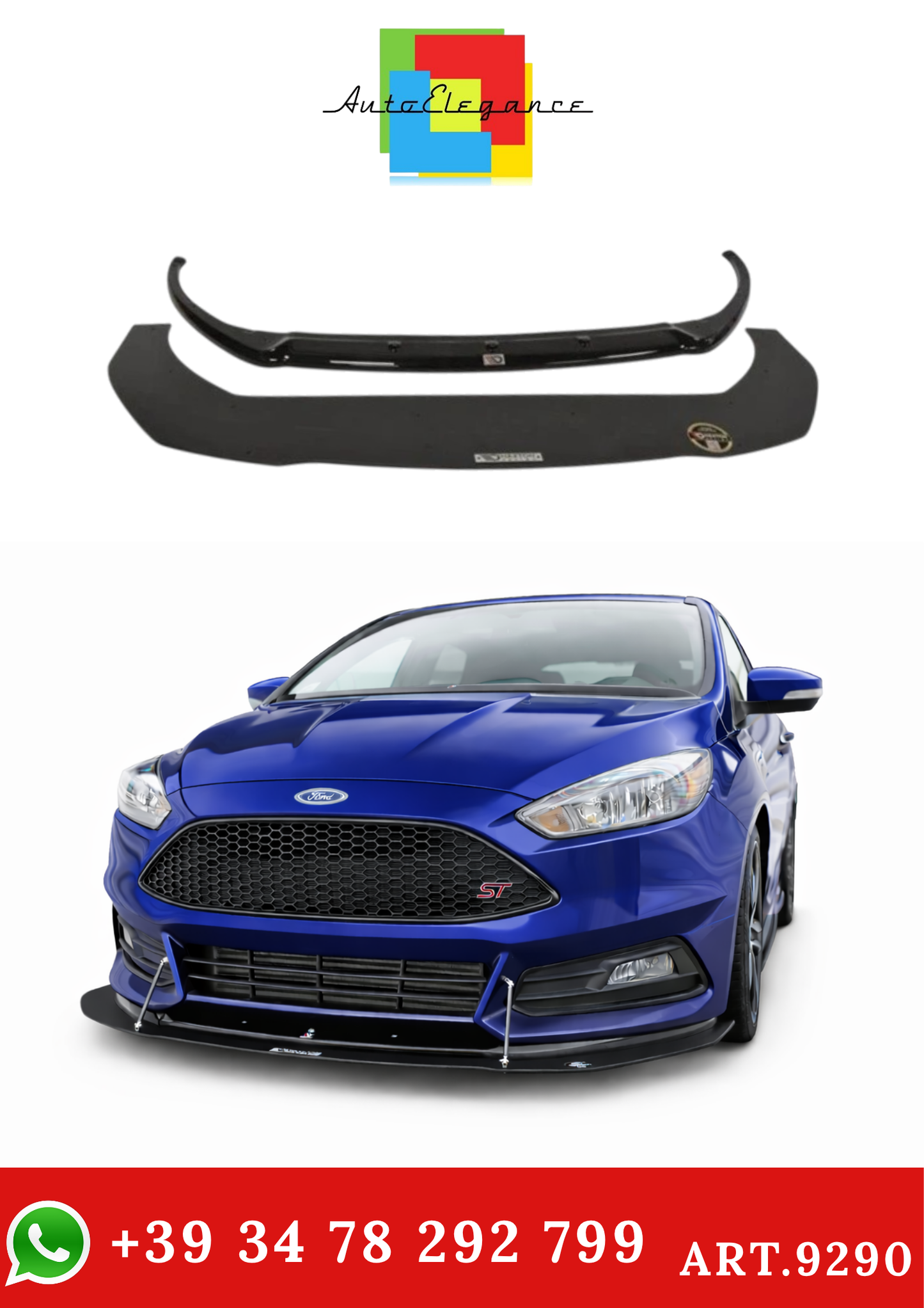 💫ART.9290 Splitter Anteriore Ibrido V.1 Opaco per Ford Focus ST Mk3 FL💫