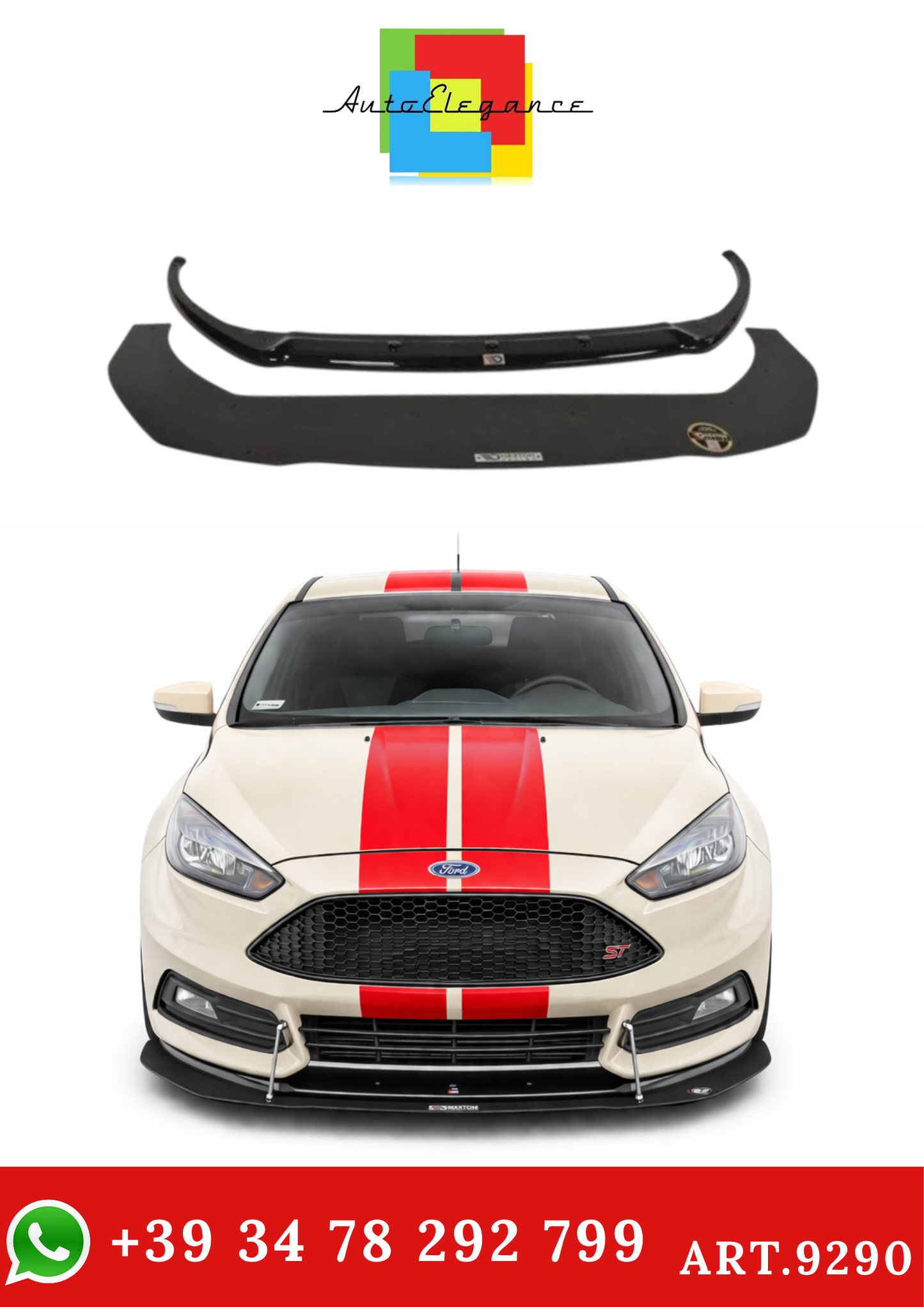 💫ART.9290 Splitter Anteriore Ibrido V.1 Opaco per Ford Focus ST Mk3 FL💫