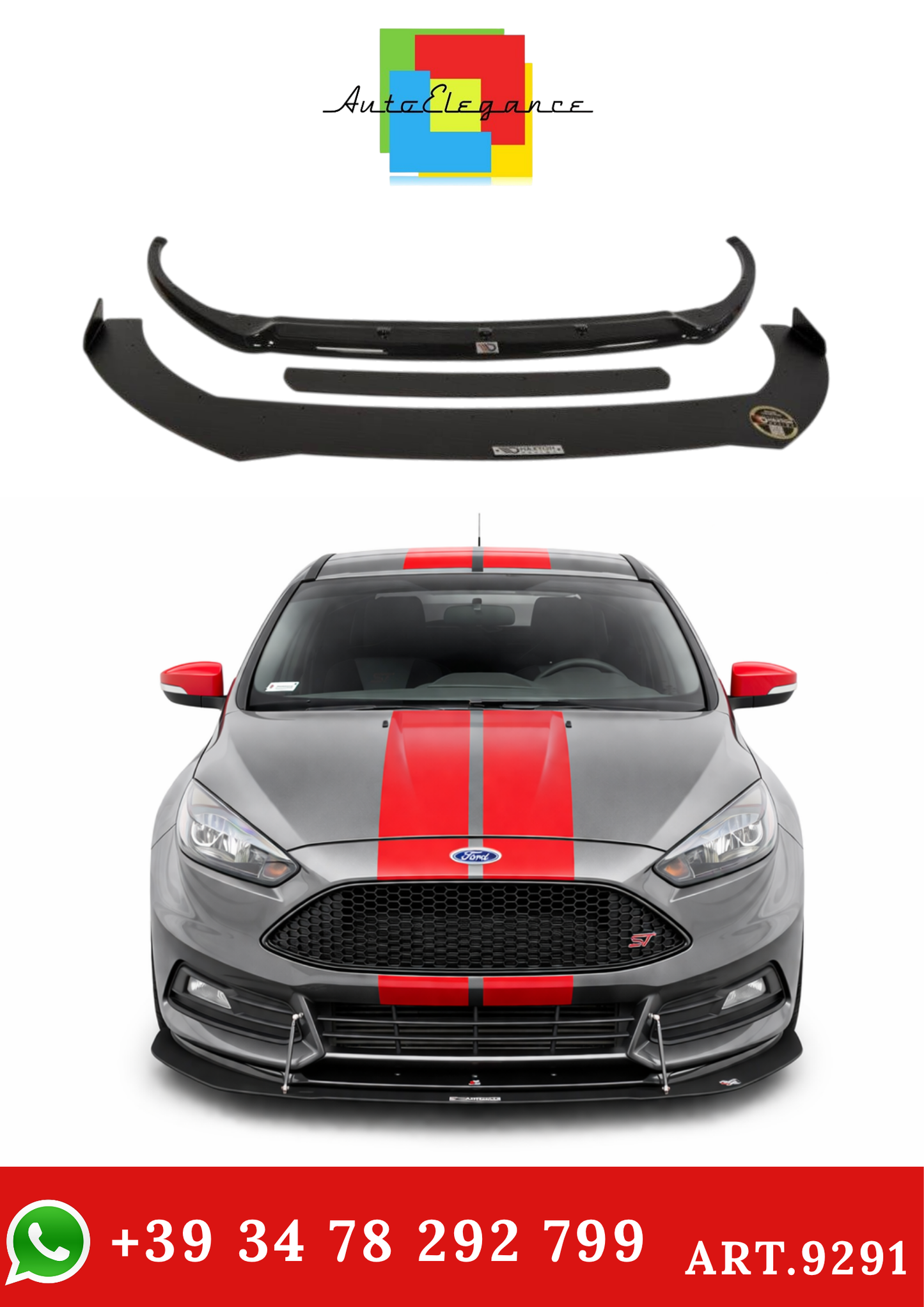 💫ART.9291 Splitter Anteriore Ibrido V.2 Opaco per Ford Focus ST Mk3 FL💫