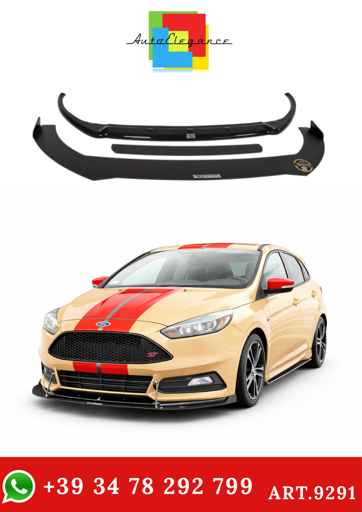 💫ART.9291 Splitter Anteriore Ibrido V.2 Opaco per Ford Focus ST Mk3 FL💫