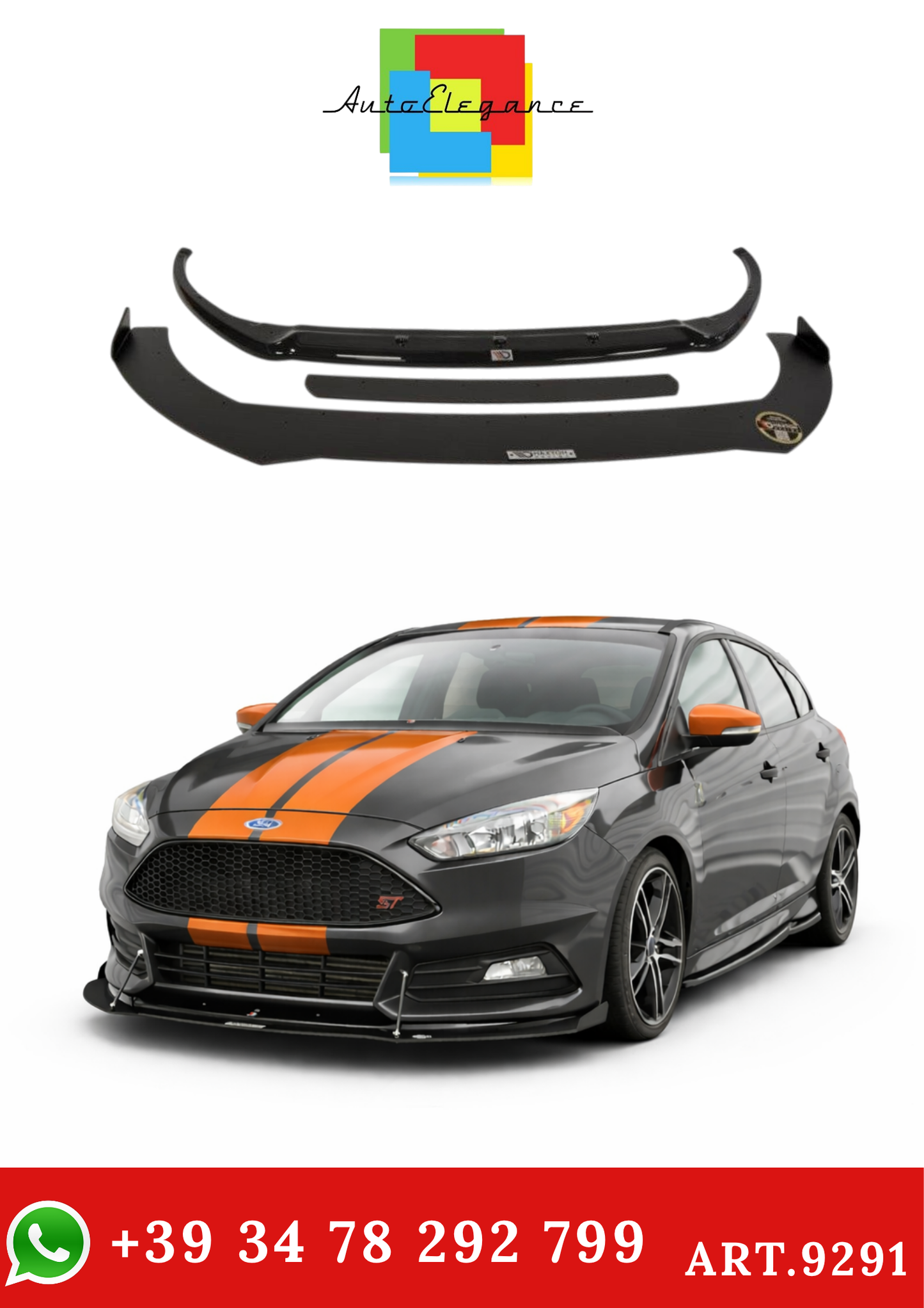 💫ART.9291 Splitter Anteriore Ibrido V.2 Opaco per Ford Focus ST Mk3 FL💫