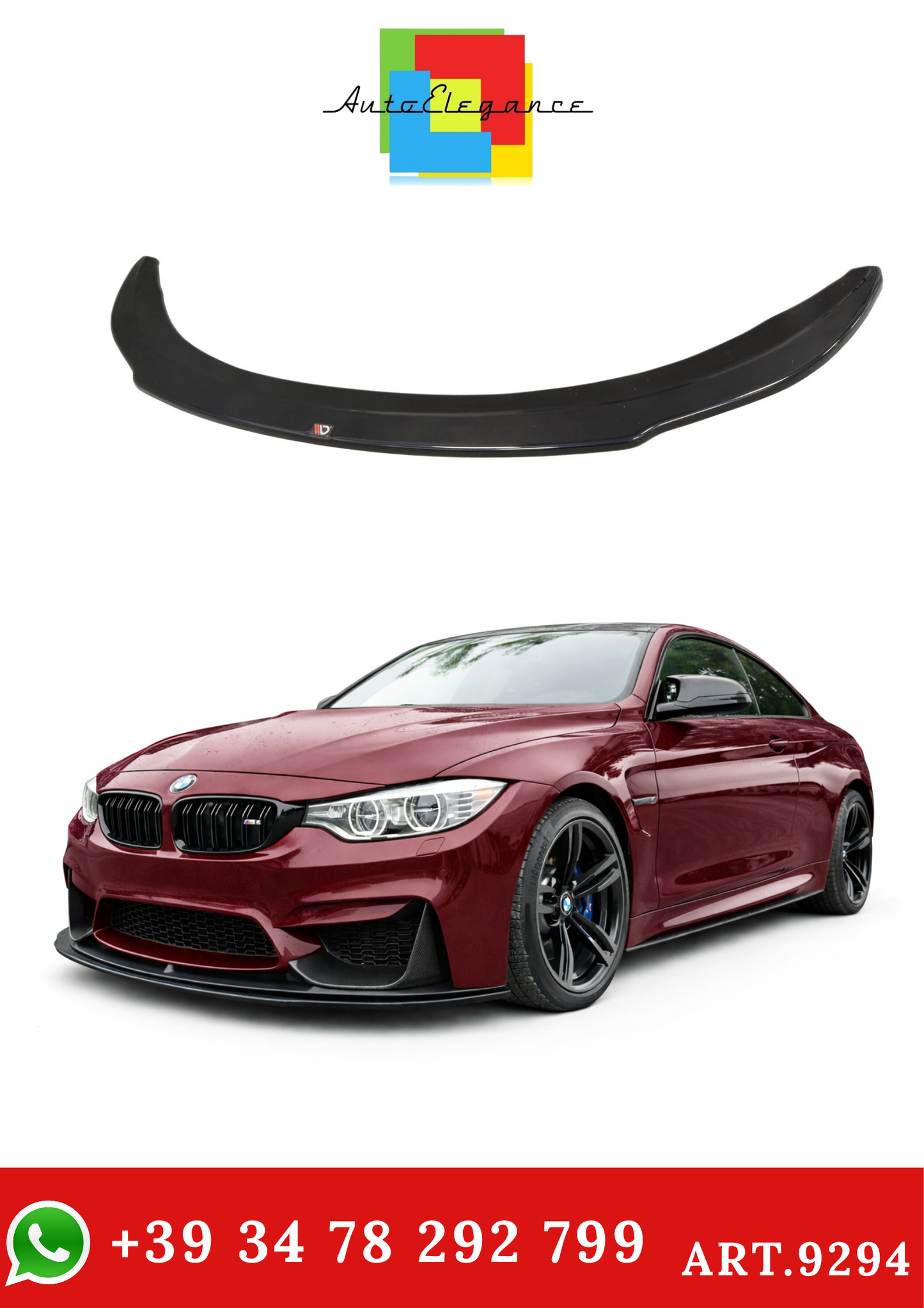 💫ART.9294 Splitter Anteriore Nero Lucido per BMW M4 F82 M-Performance💫