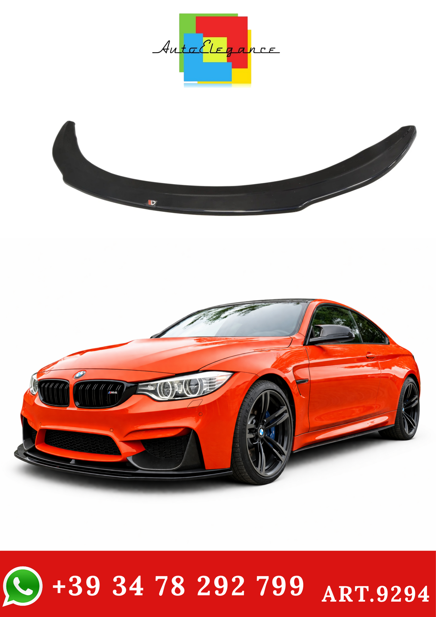 💫ART.9294 Splitter Anteriore Nero Lucido per BMW M4 F82 M-Performance💫