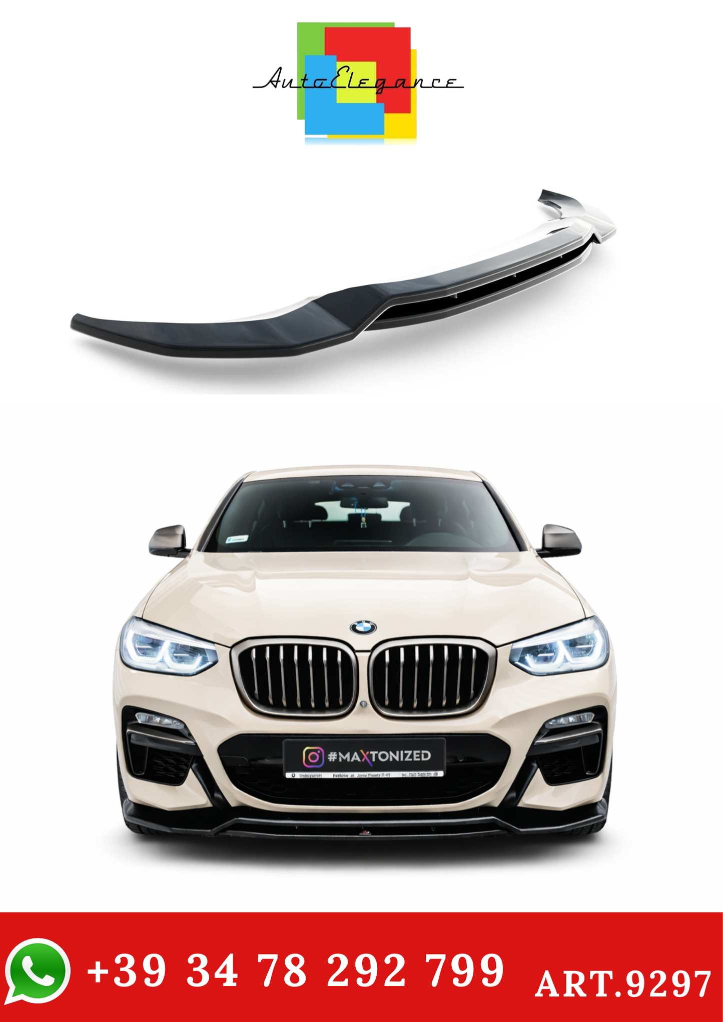 💫ART.9297 Splitter Anteriore Nero Lucido per BMW X4 M-Pack G02 2018-2021💫