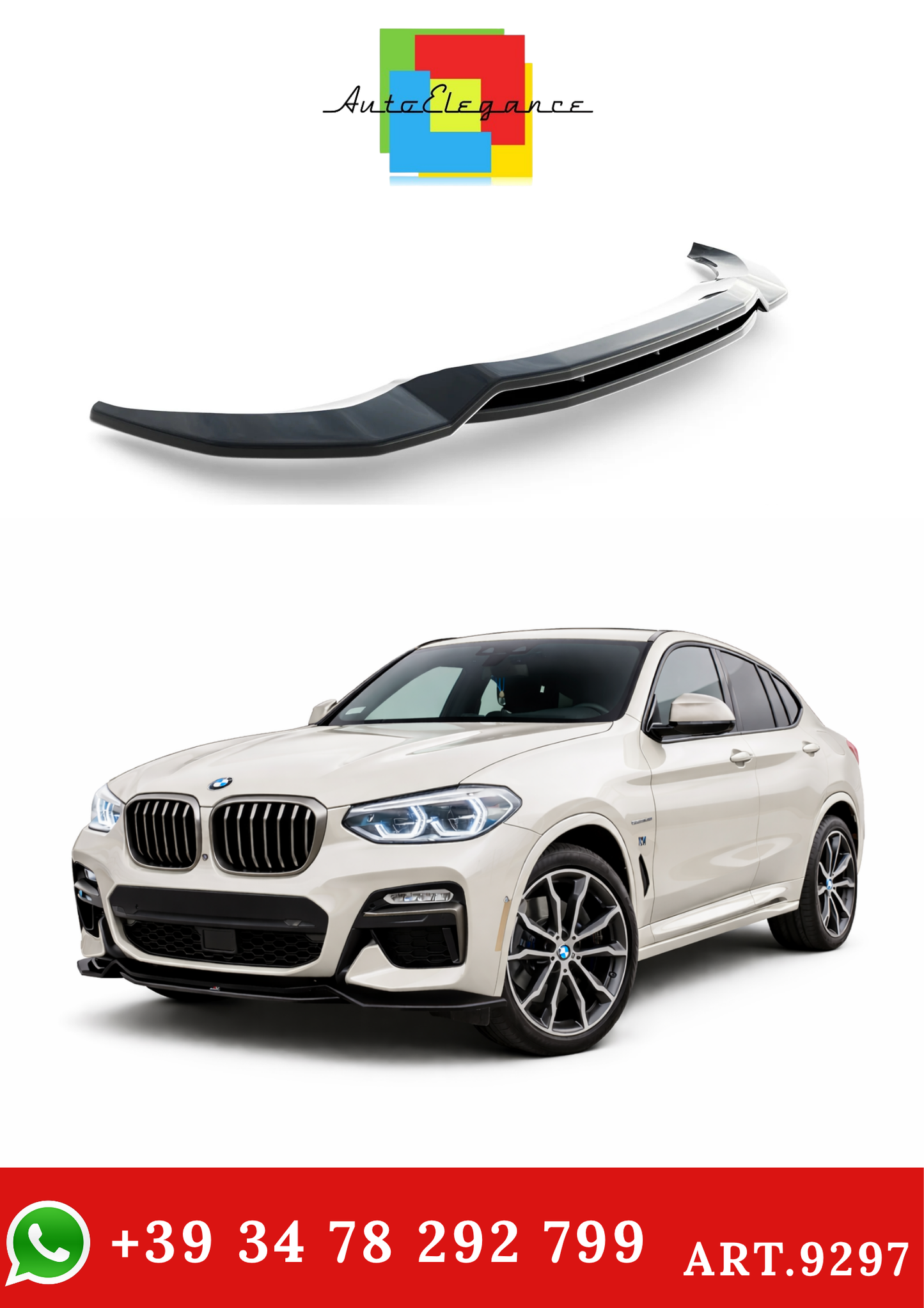 💫ART.9297 Splitter Anteriore Nero Lucido per BMW X4 M-Pack G02 2018-2021💫