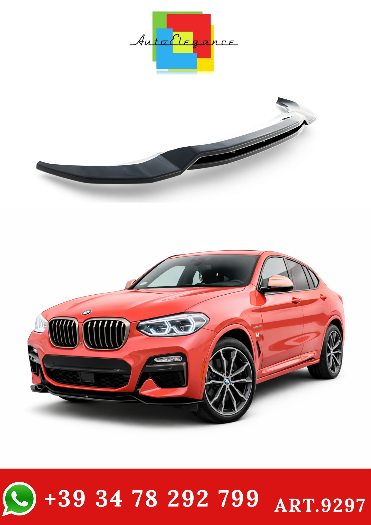 💫ART.9297 Splitter Anteriore Nero Lucido per BMW X4 M-Pack G02 2018-2021💫