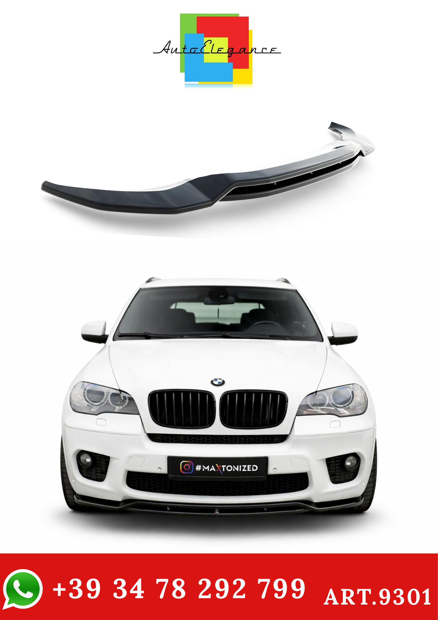 💫 ART.9301 Splitter Anteriore Nero Lucido per BMW X5 E70 restyling M-Pack💫