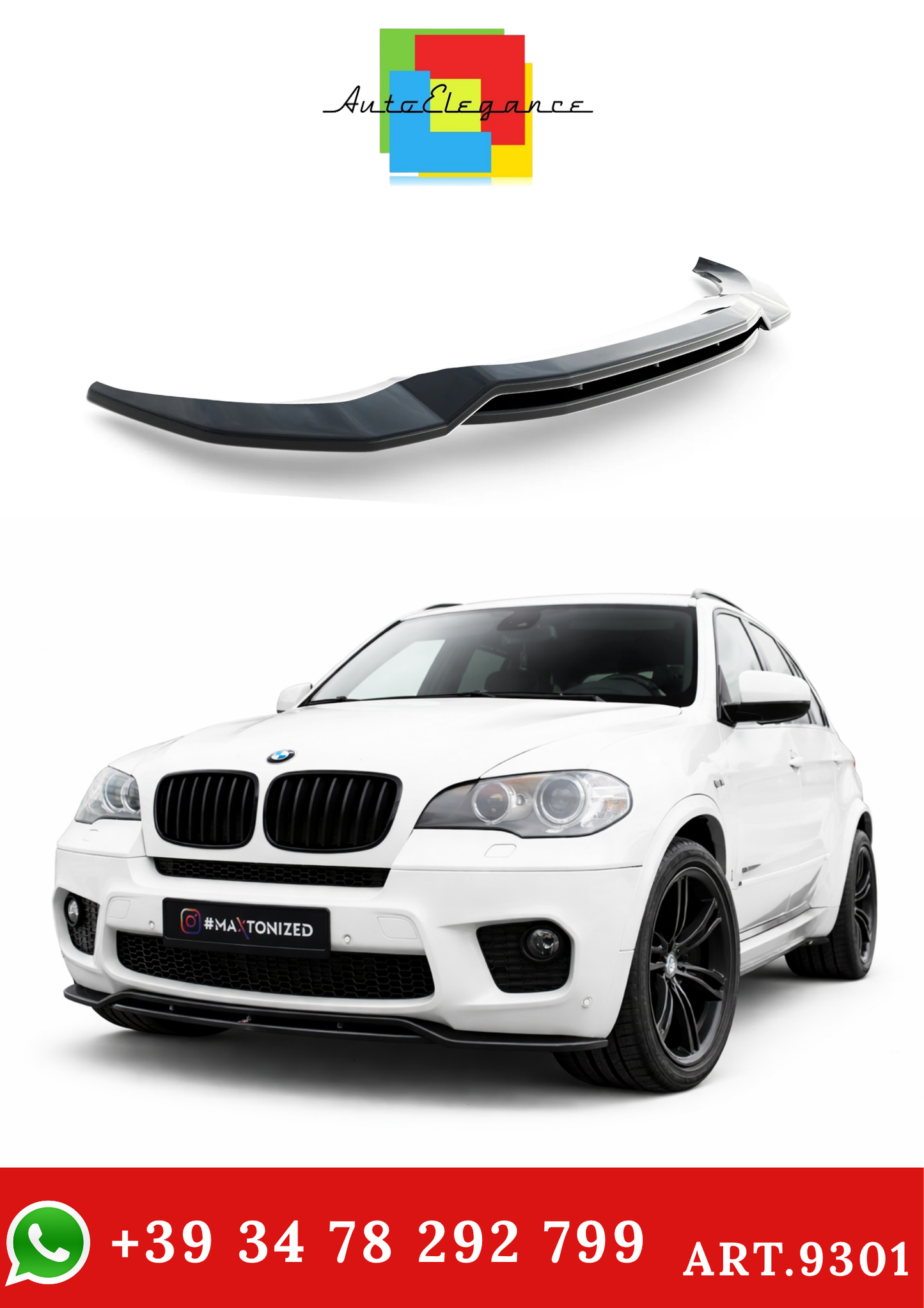 💫 ART.9301 Splitter Anteriore Nero Lucido per BMW X5 E70 restyling M-Pack💫
