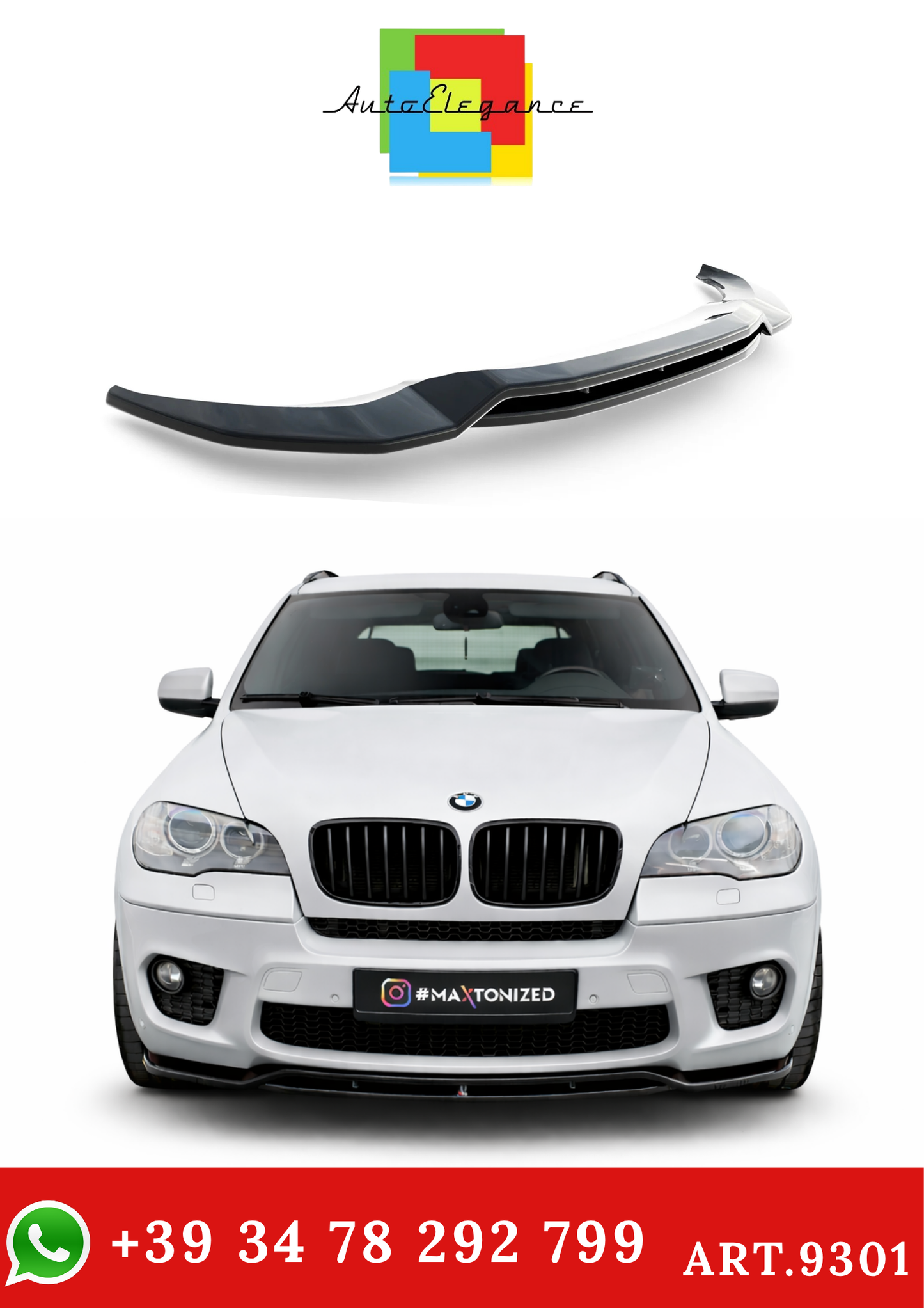 💫 ART.9301 Splitter Anteriore Nero Lucido per BMW X5 E70 restyling M-Pack💫