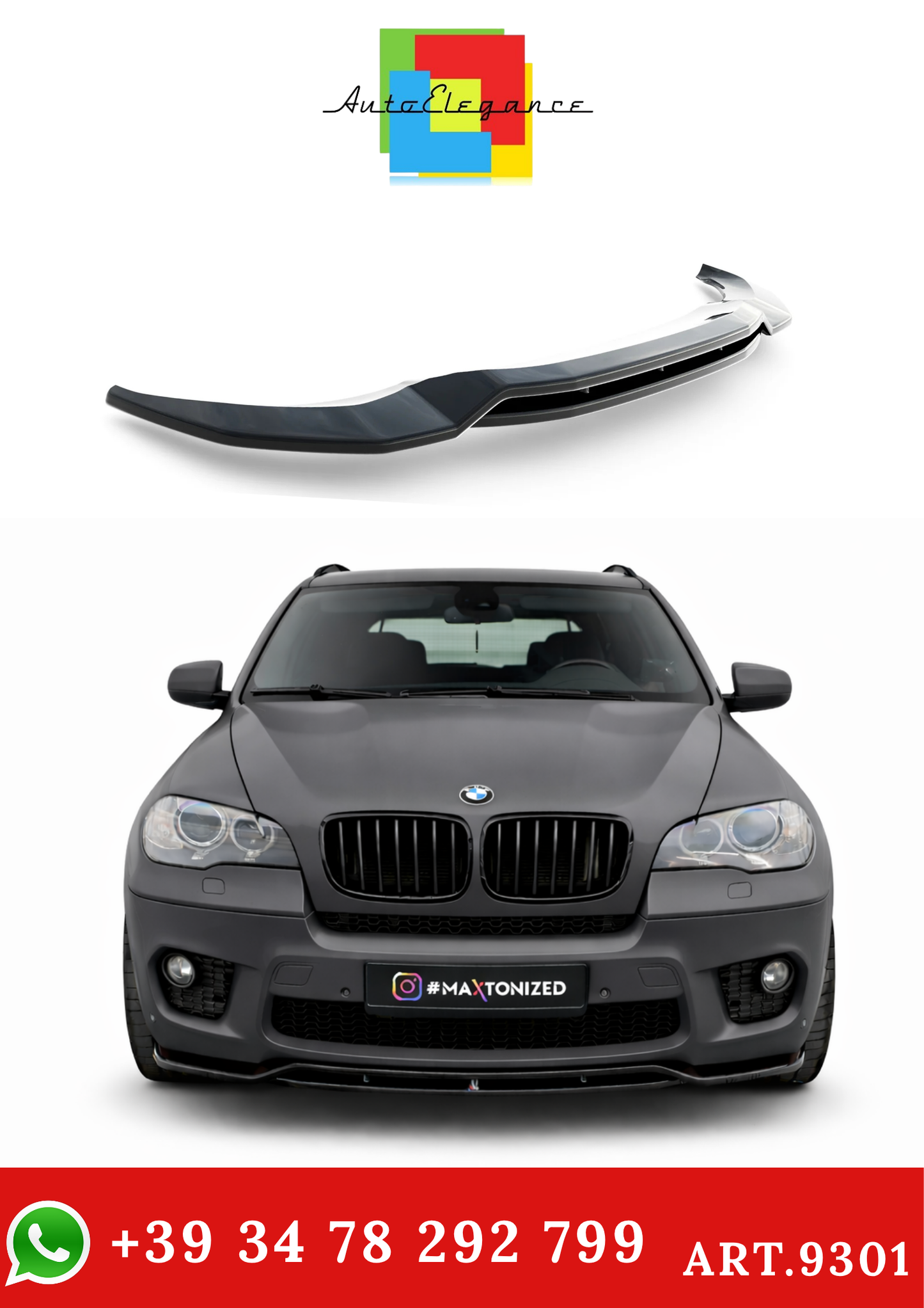 💫 ART.9301 Splitter Anteriore Nero Lucido per BMW X5 E70 restyling M-Pack💫