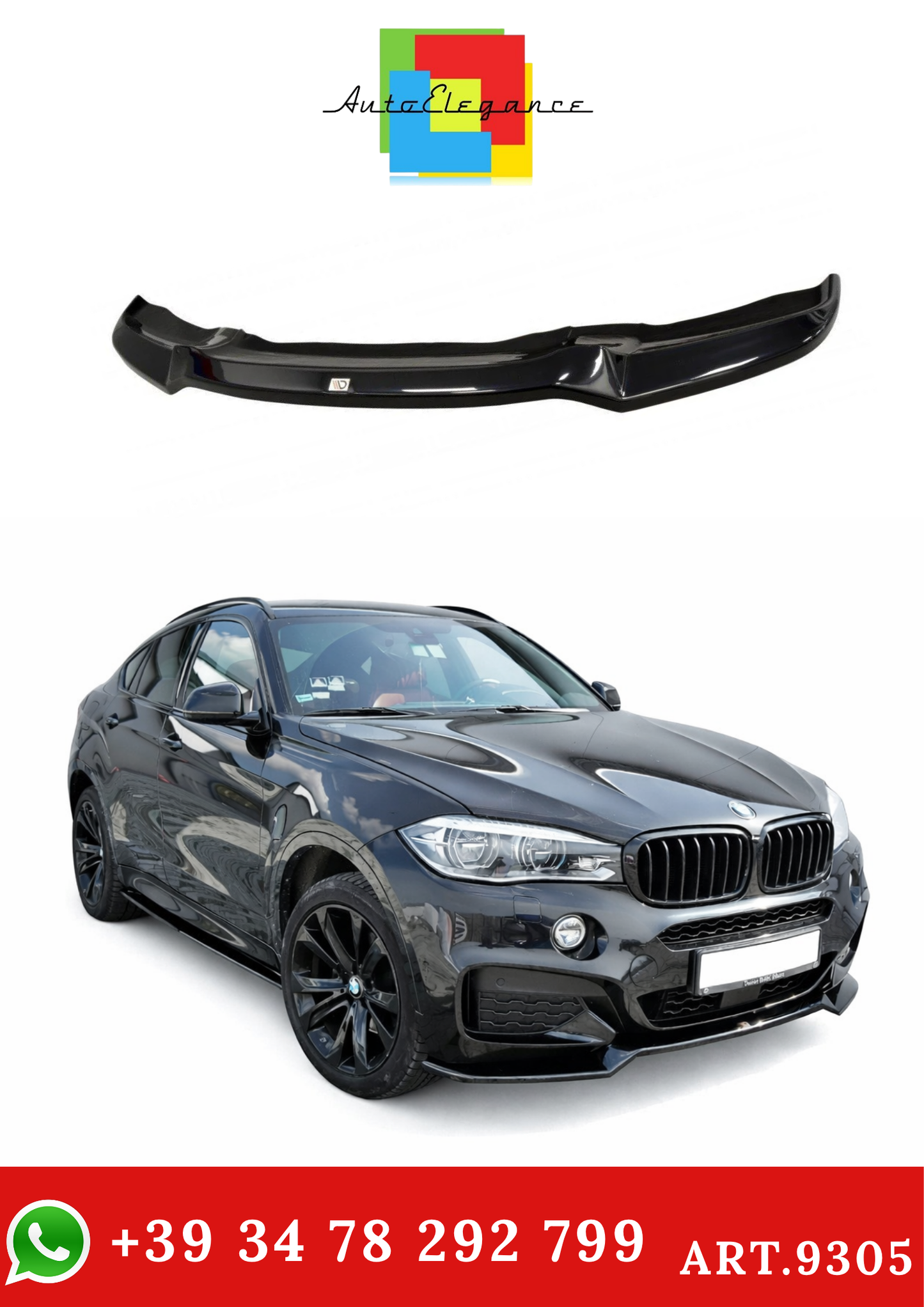 💫ART.9305 SPLITTER ANTERIORE v.1 NERO LUCIDO per BMW X6 F16 M-PACK💫
