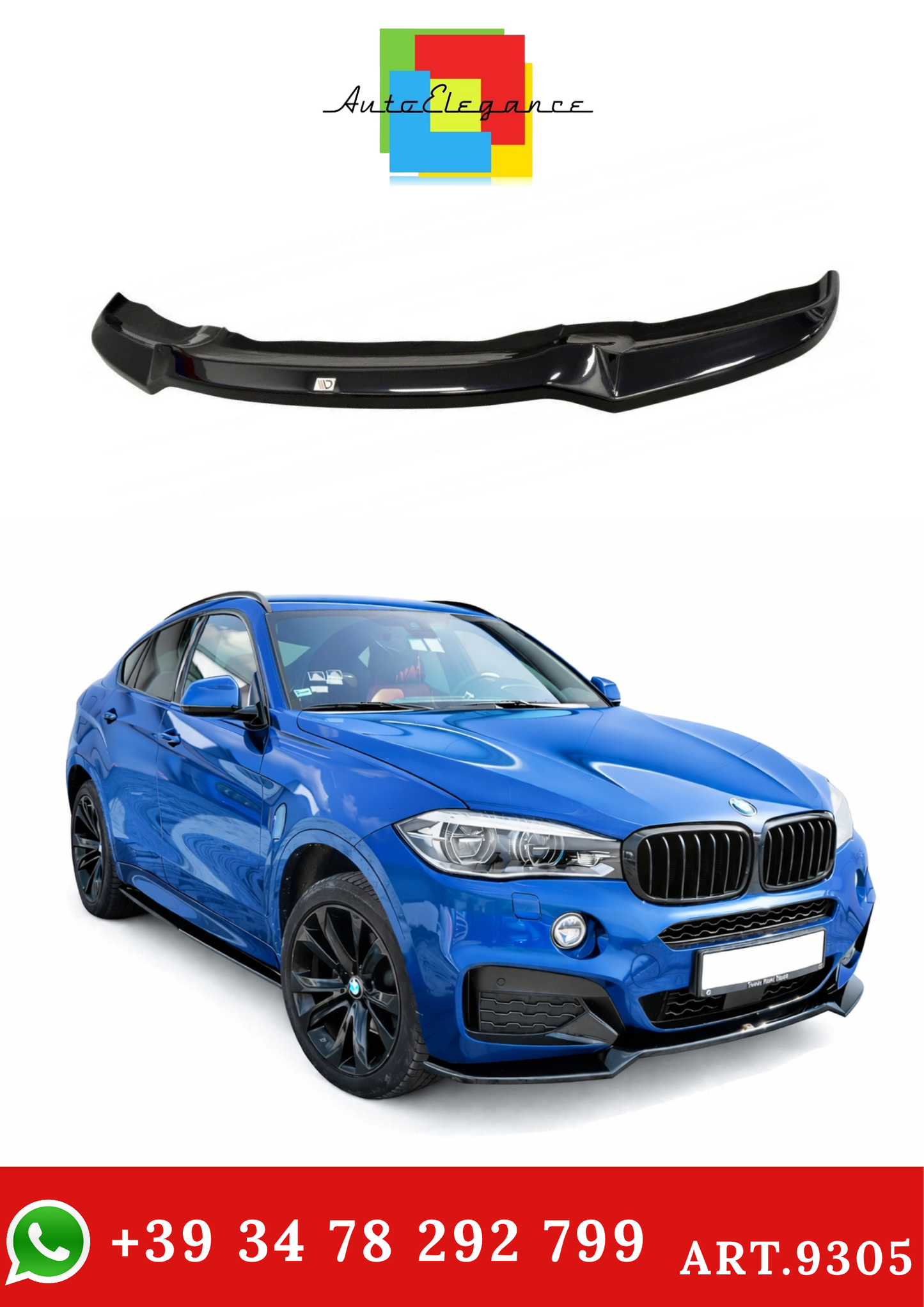 💫ART.9305 SPLITTER ANTERIORE v.1 NERO LUCIDO per BMW X6 F16 M-PACK💫