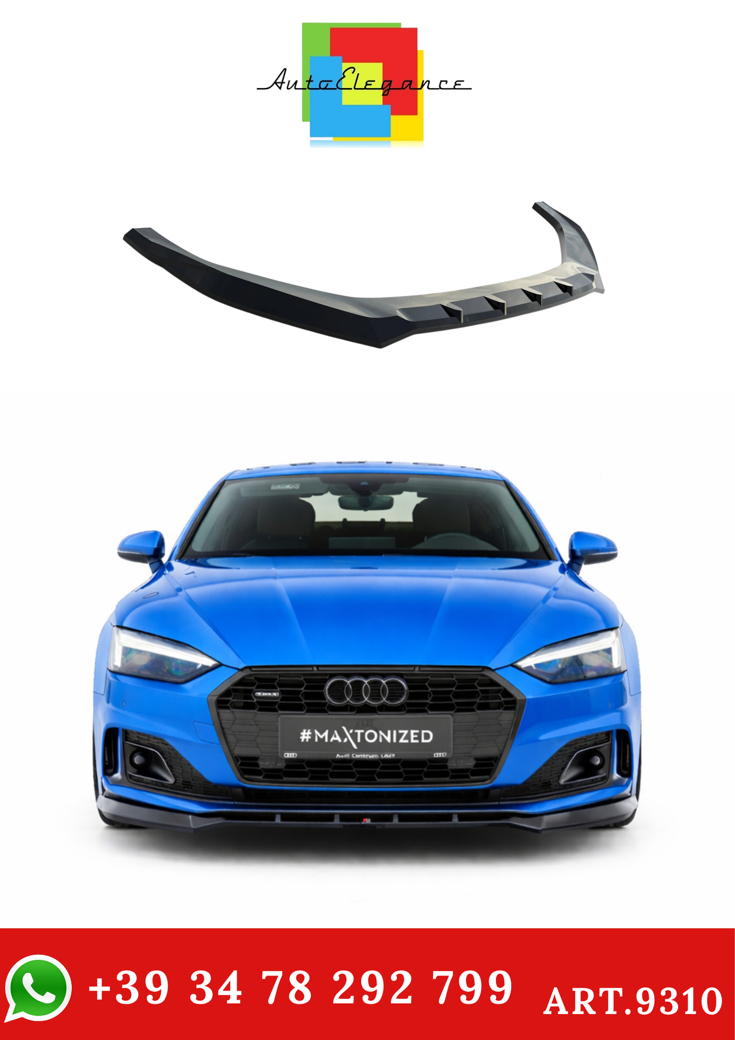 💫ART.9310 Splitter Anteriore Nero Lucido V.2 per Audi A5 F5 Facelift💫
