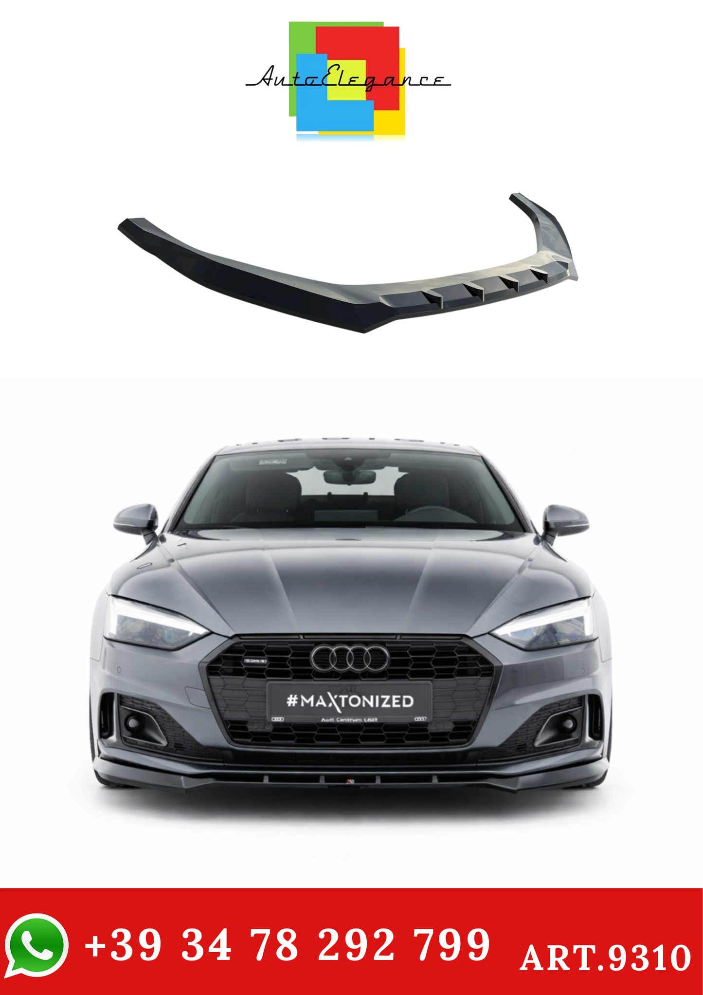 💫ART.9310 Splitter Anteriore Nero Lucido V.2 per Audi A5 F5 Facelift💫