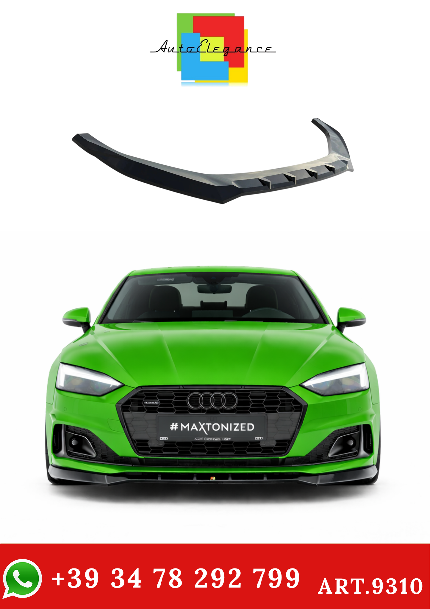 💫ART.9310 Splitter Anteriore Nero Lucido V.2 per Audi A5 F5 Facelift💫
