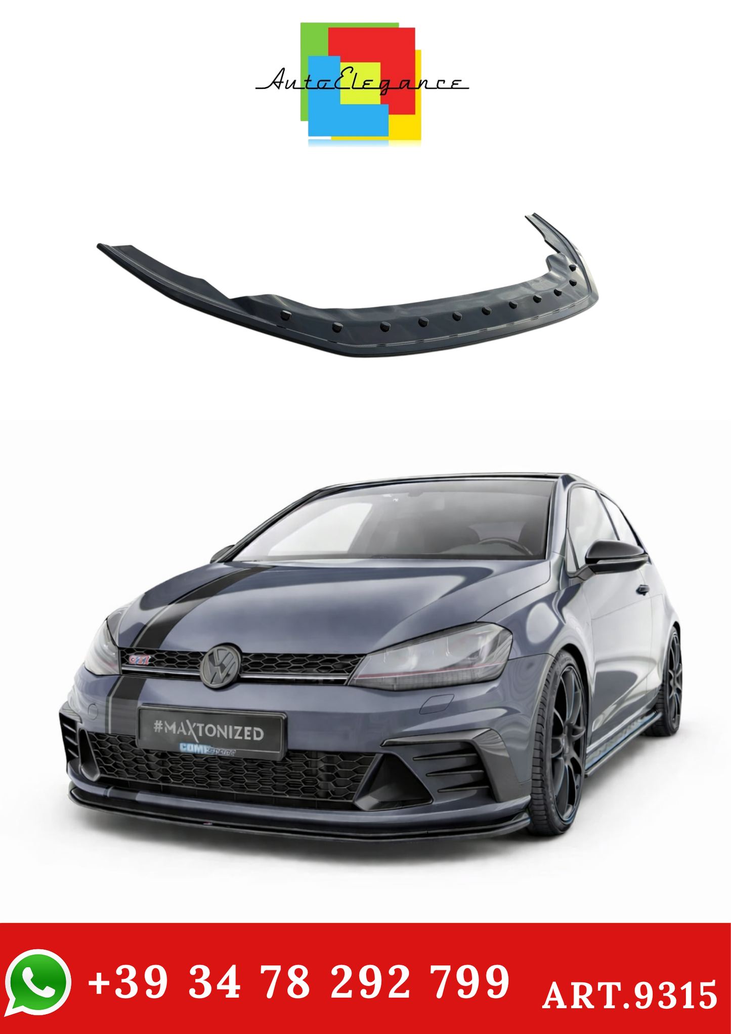 💫ART.9315 Splitter Anteriore Nero Lucido per VW Golf GTI Clubsport Mk7 2013-2016💫