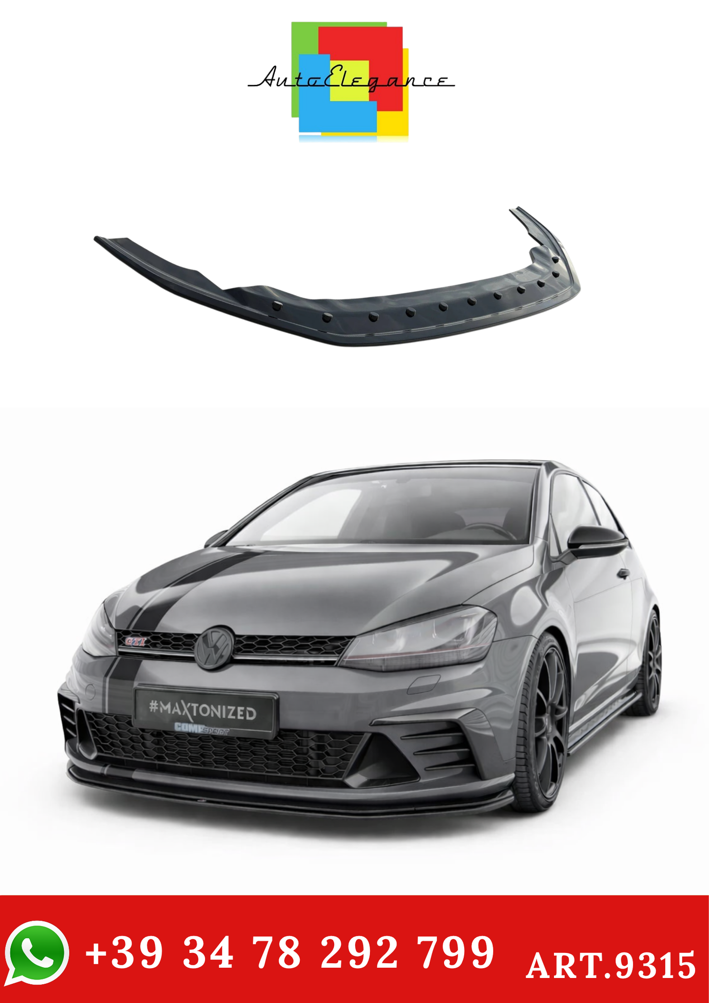 💫ART.9315 Splitter Anteriore Nero Lucido per VW Golf GTI Clubsport Mk7 2013-2016💫
