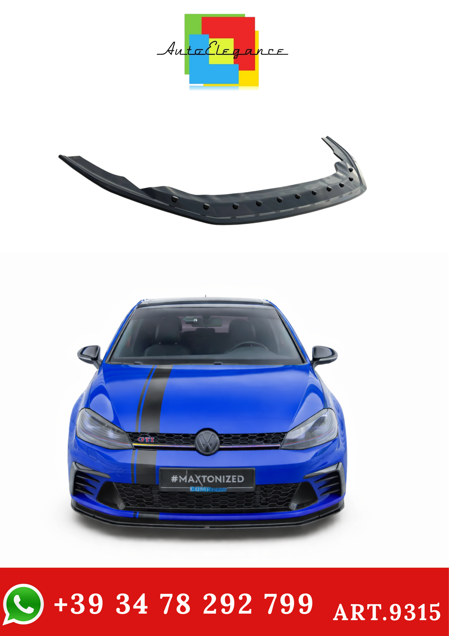 💫ART.9315 Splitter Anteriore Nero Lucido per VW Golf GTI Clubsport Mk7 2013-2016💫