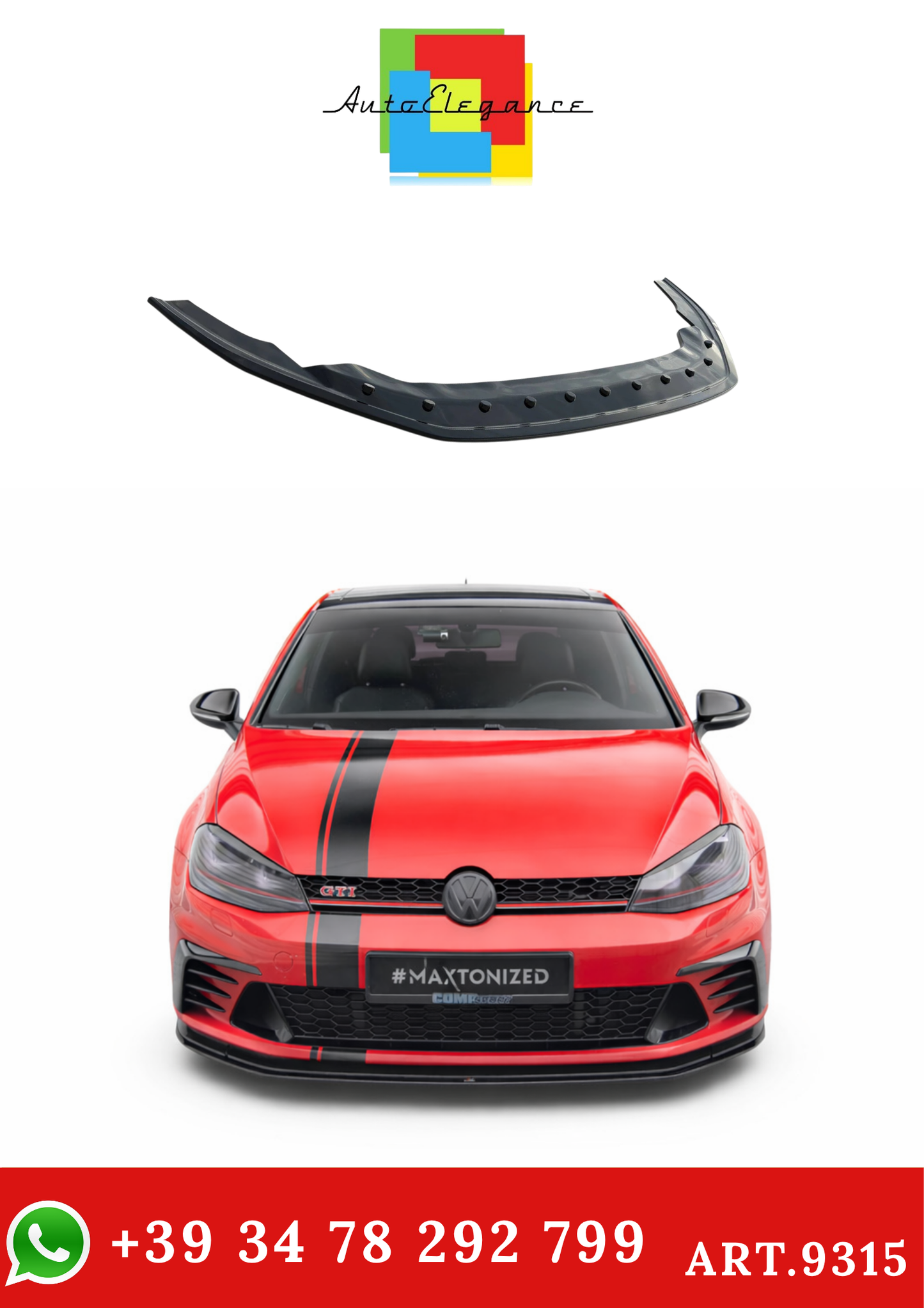 💫ART.9315 Splitter Anteriore Nero Lucido per VW Golf GTI Clubsport Mk7 2013-2016💫