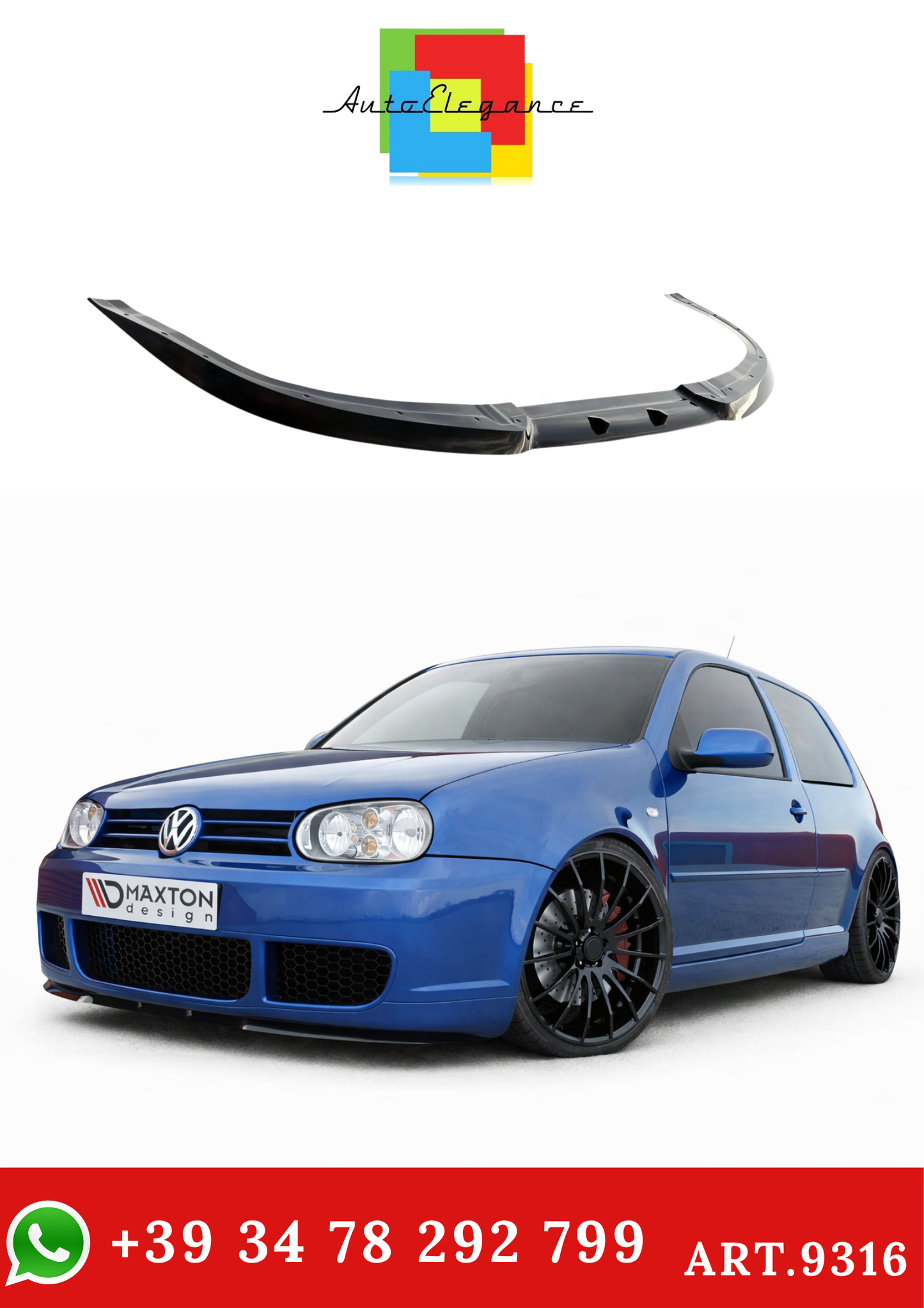 💫ART.9316 Splitter Anteriore Nero Lucido (stile Cupra) per VW Golf IV R32💫