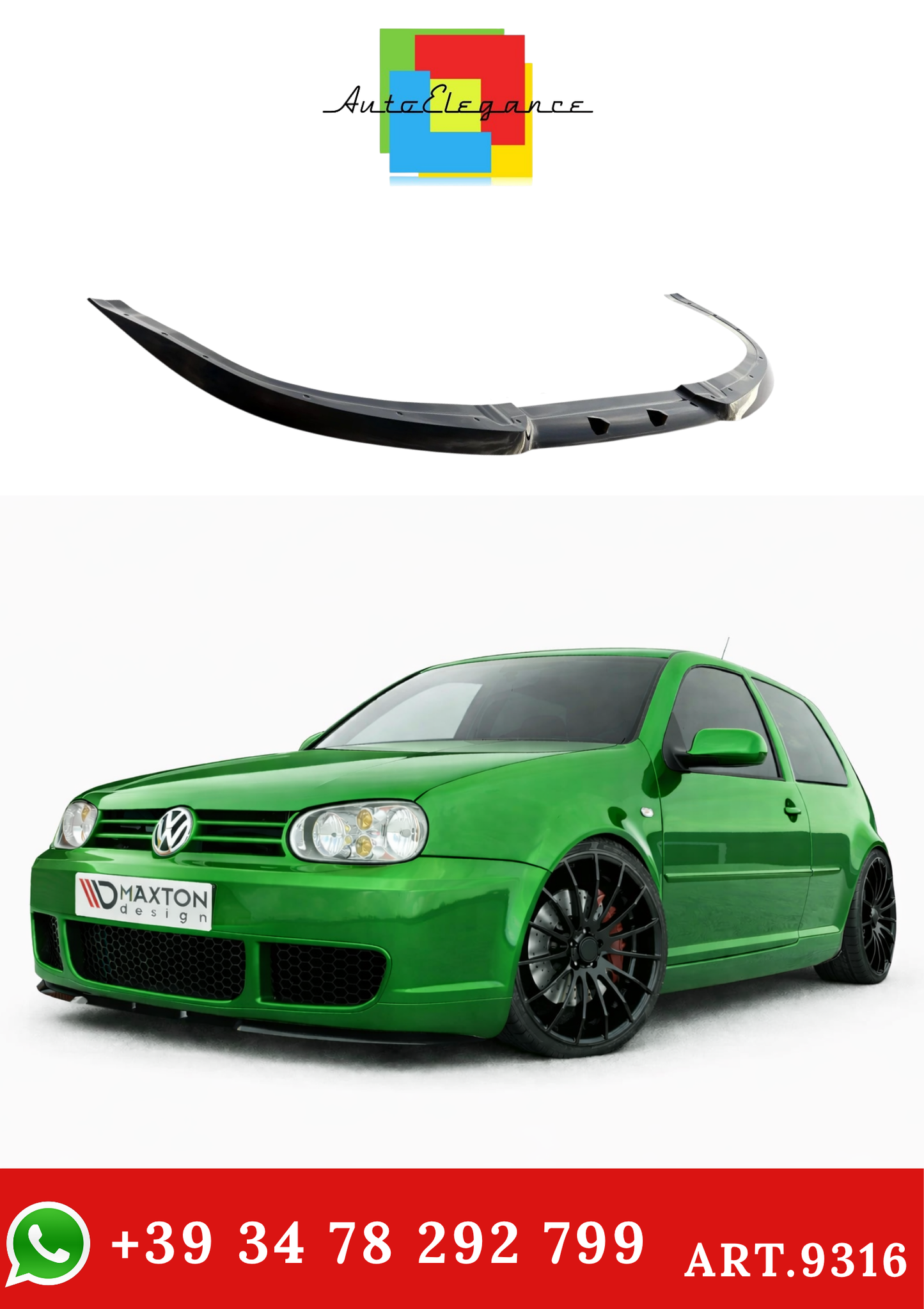 💫ART.9316 Splitter Anteriore Nero Lucido (stile Cupra) per VW Golf IV R32💫