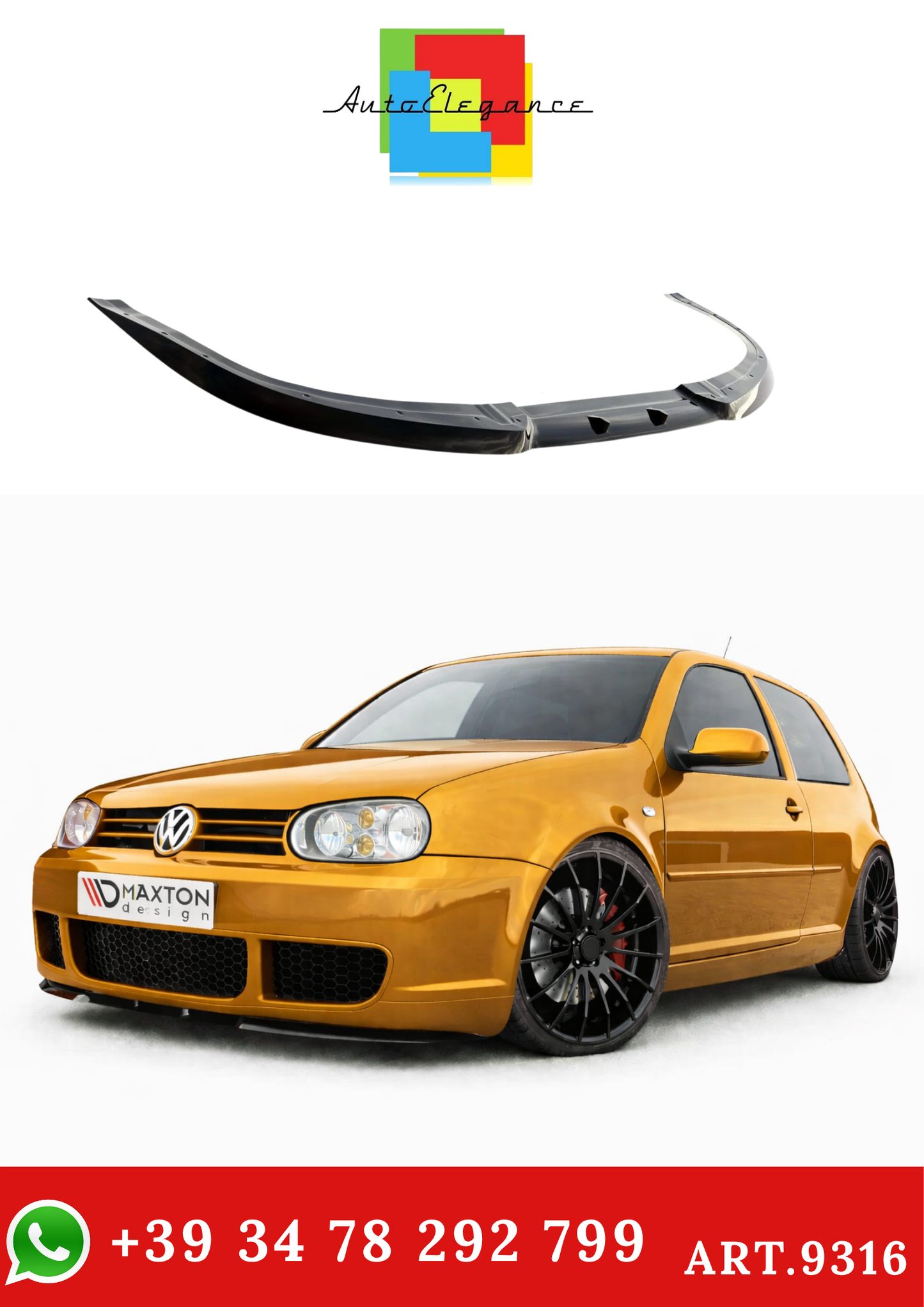 💫ART.9316 Splitter Anteriore Nero Lucido (stile Cupra) per VW Golf IV R32💫