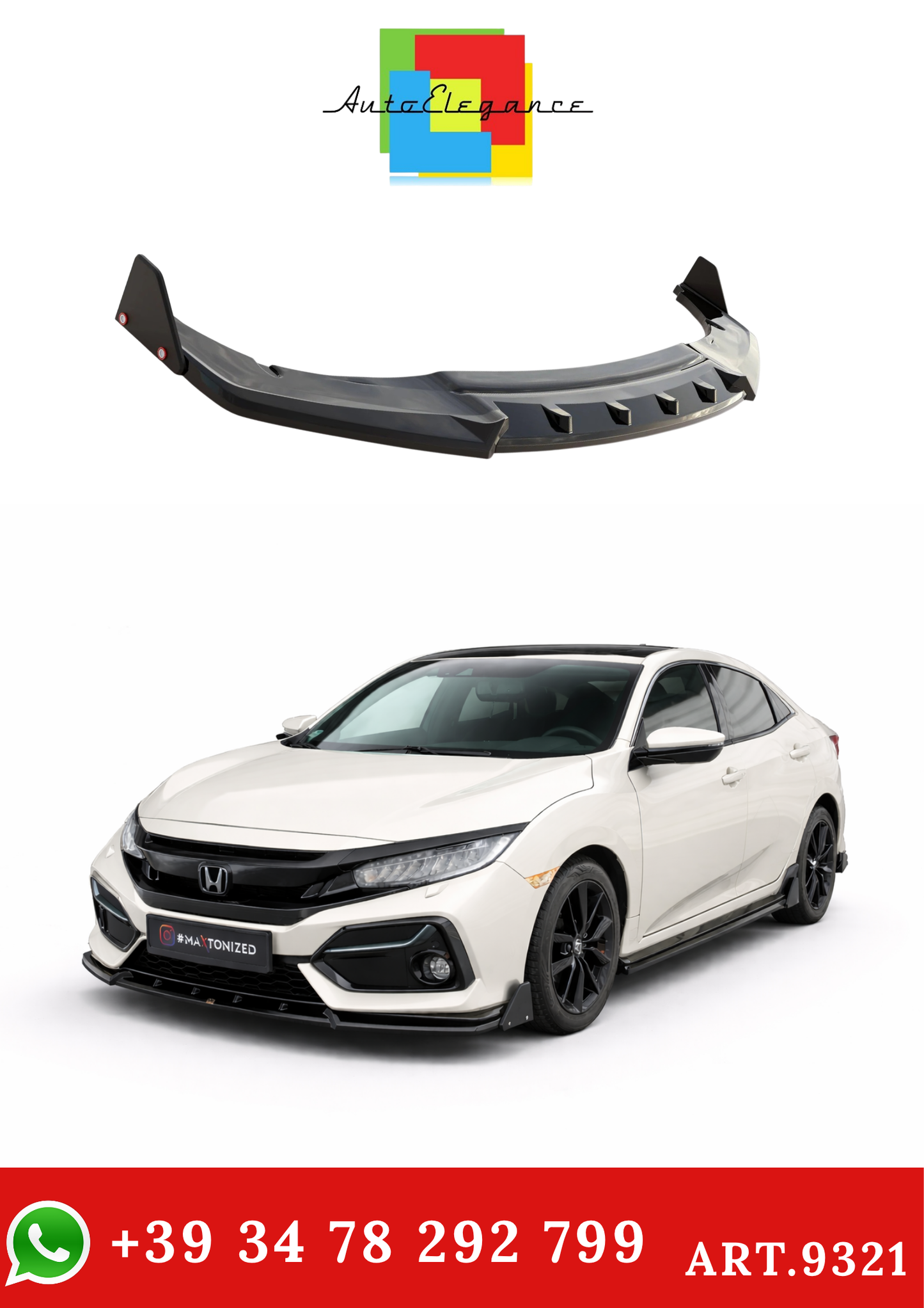 💫ART.9321 Splitter Anteriore + Flaps adatto per Honda Civic Sport Mk 10 2017+💫