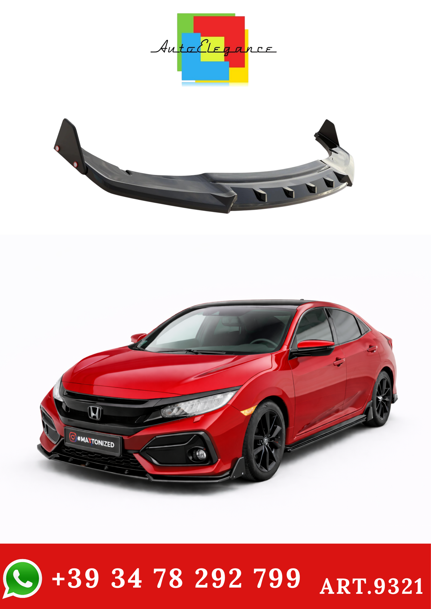 💫ART.9321 Splitter Anteriore + Flaps adatto per Honda Civic Sport Mk 10 2017+💫