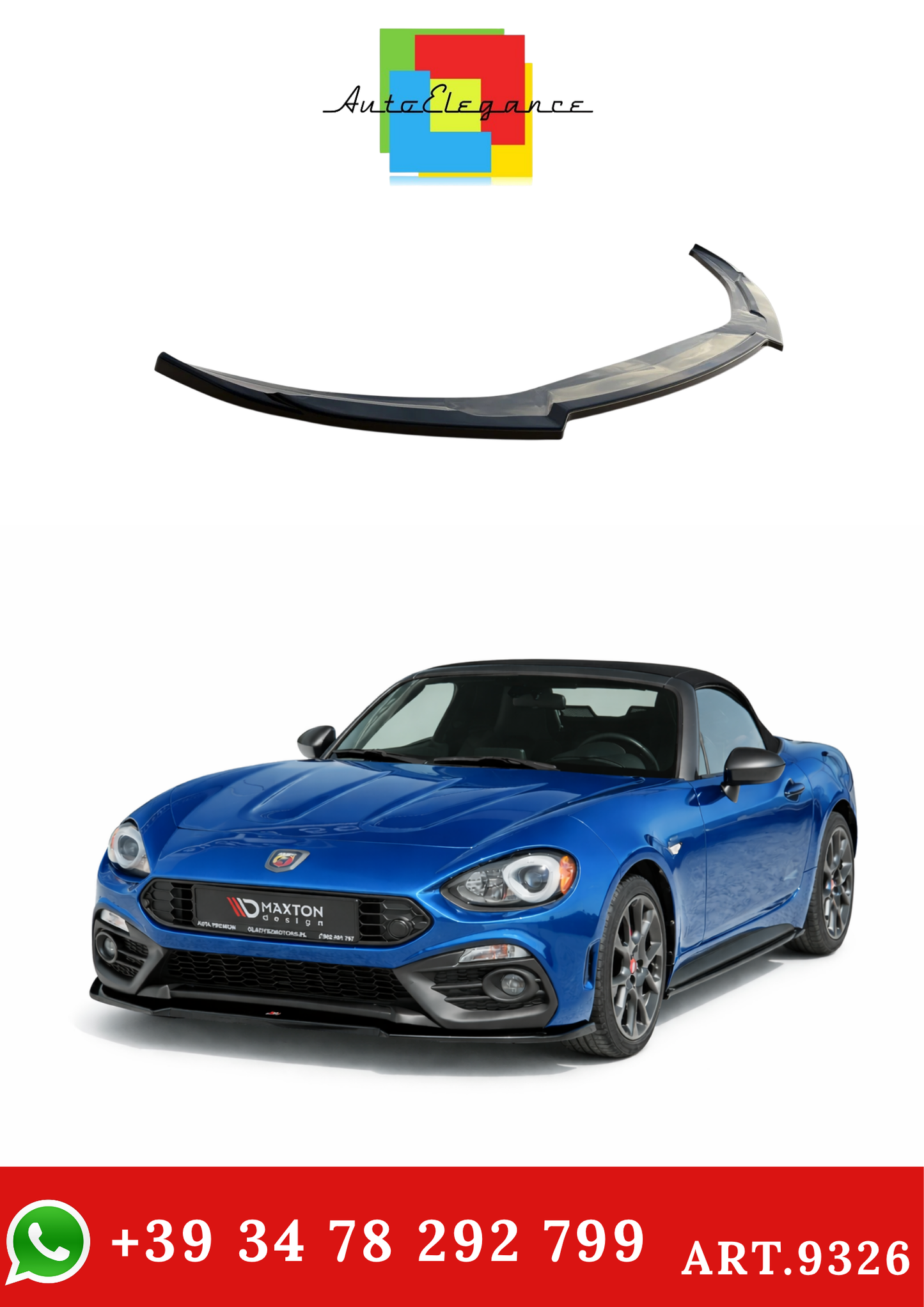 💫ART.9326 Splitter Anteriore Nero Lucido per Abarth 124 Spider 2017+💫