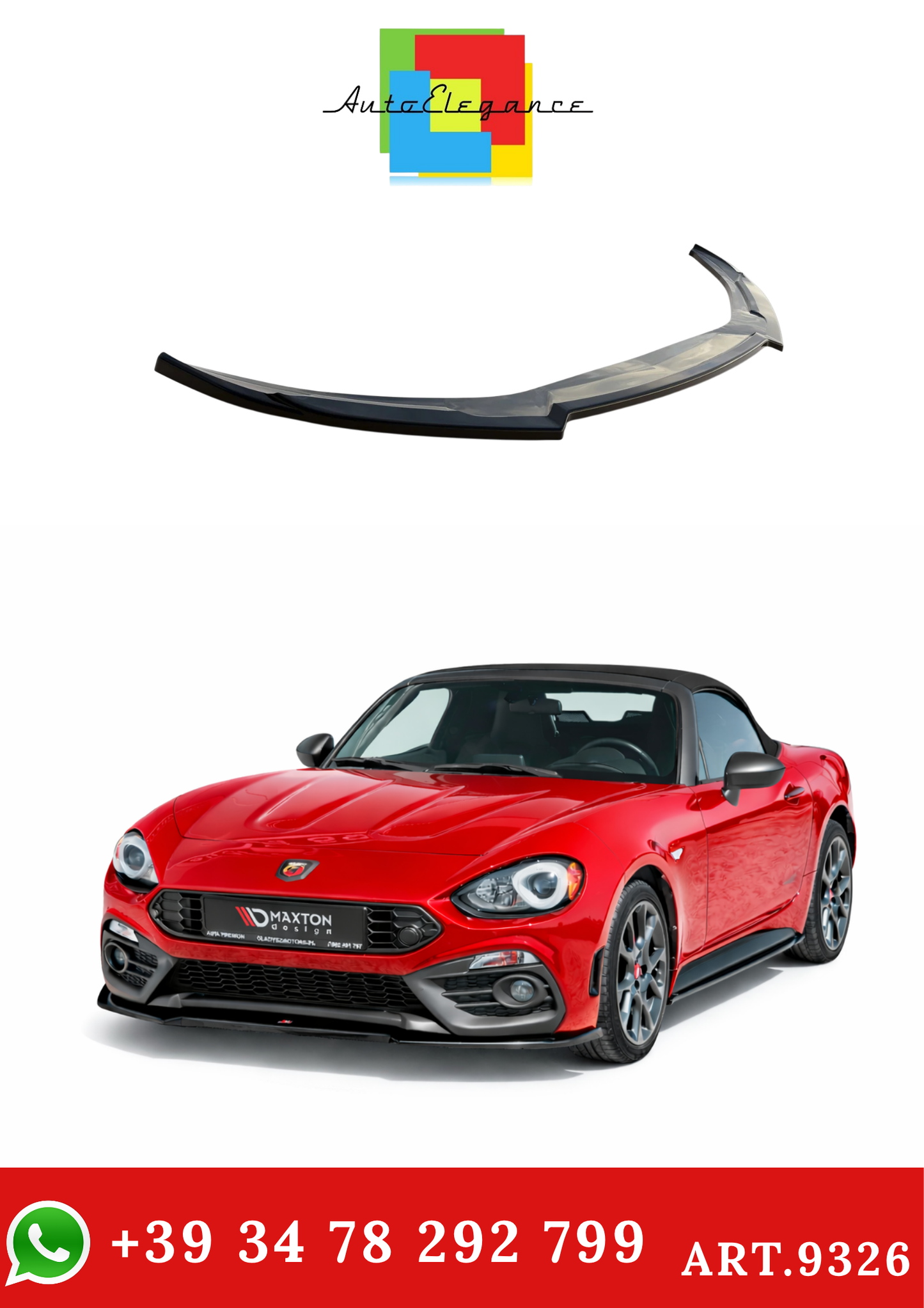 💫ART.9326 Splitter Anteriore Nero Lucido per Abarth 124 Spider 2017+💫