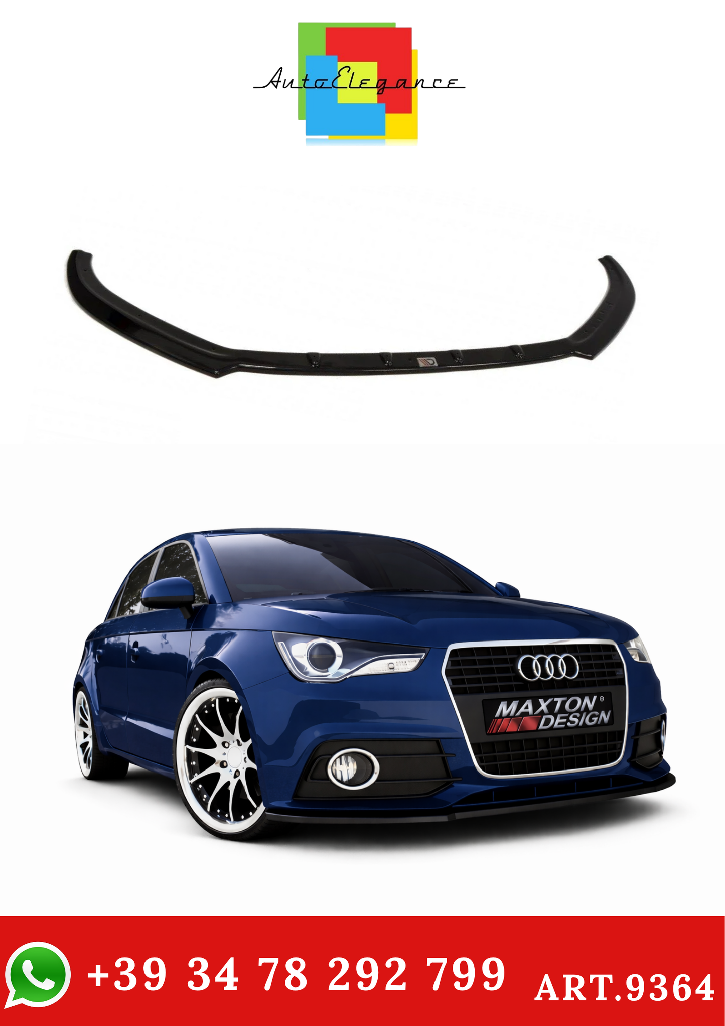 💫ART.9364 Splitter Anteriore Nero Lucido per Audi A1 8X 2010-2015💫