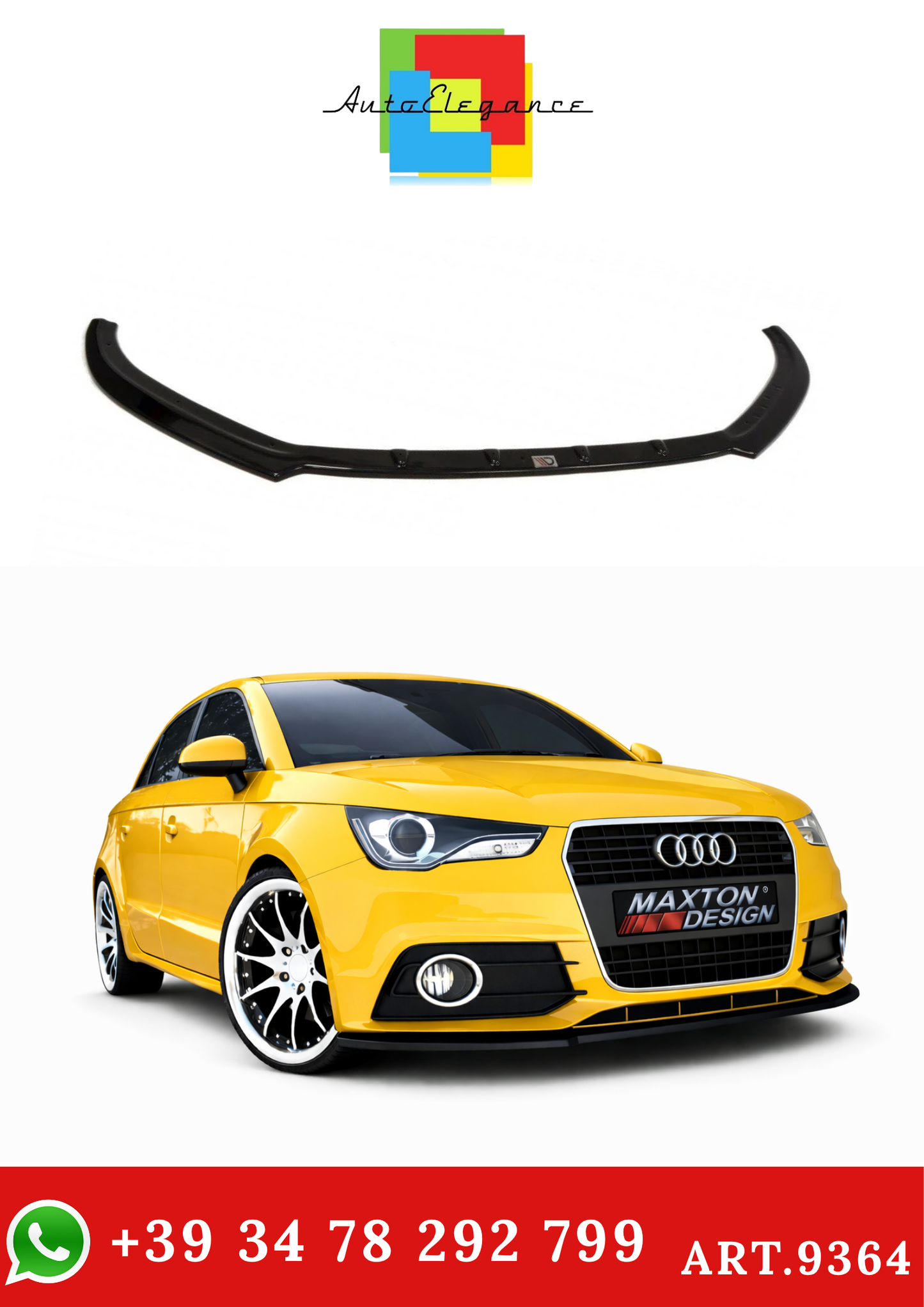 💫ART.9364 Splitter Anteriore Nero Lucido per Audi A1 8X 2010-2015💫