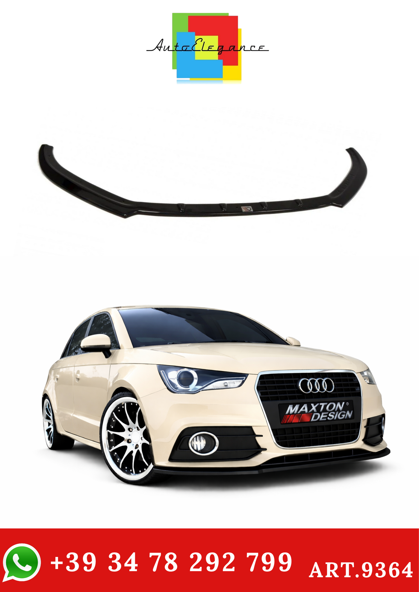 💫ART.9364 Splitter Anteriore Nero Lucido per Audi A1 8X 2010-2015💫