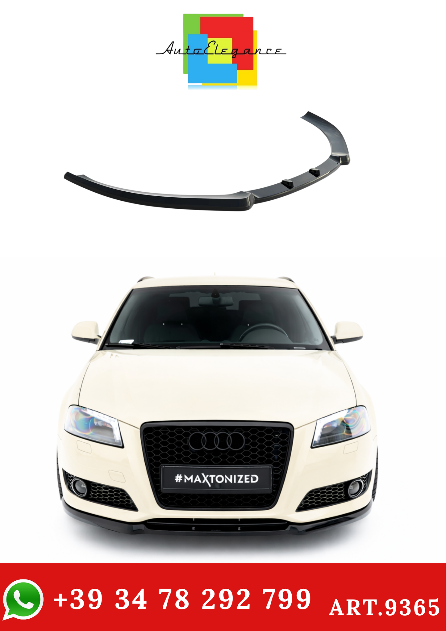 💫ART.9365 Splitter Anteriore Nero Lucido per Audi A3 8P Facelift 2008-2013💫