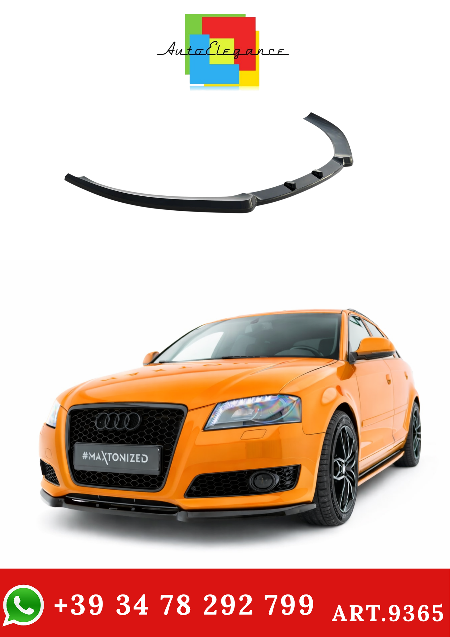 💫ART.9365 Splitter Anteriore Nero Lucido per Audi A3 8P Facelift 2008-2013💫