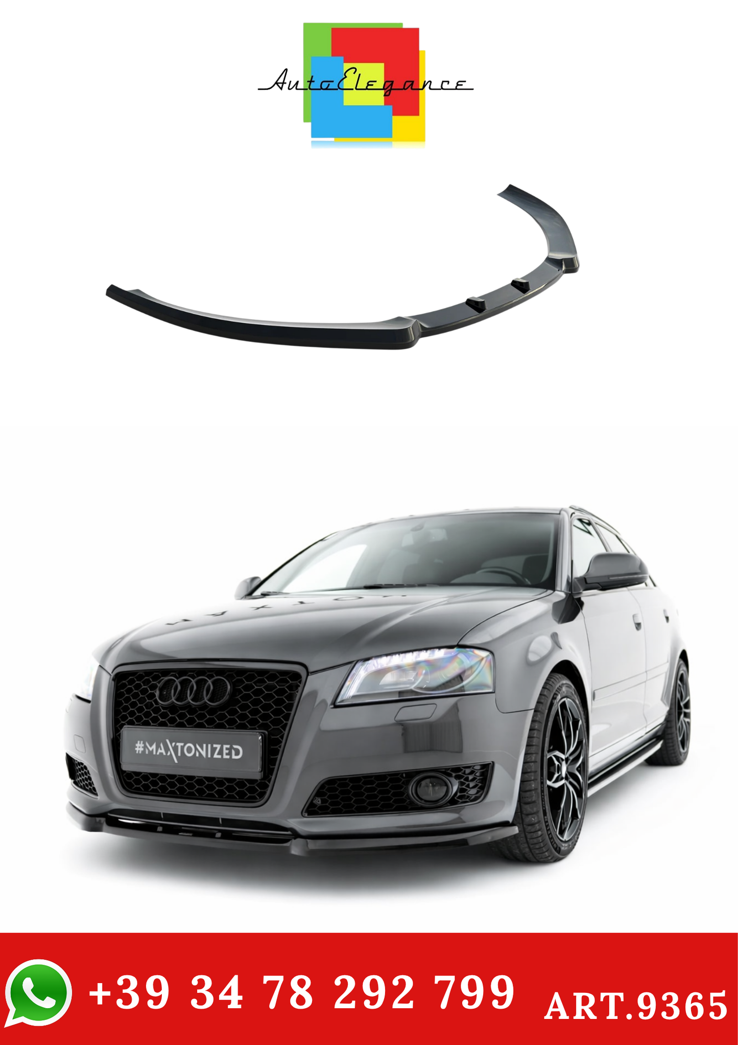 💫ART.9365 Splitter Anteriore Nero Lucido per Audi A3 8P Facelift 2008-2013💫