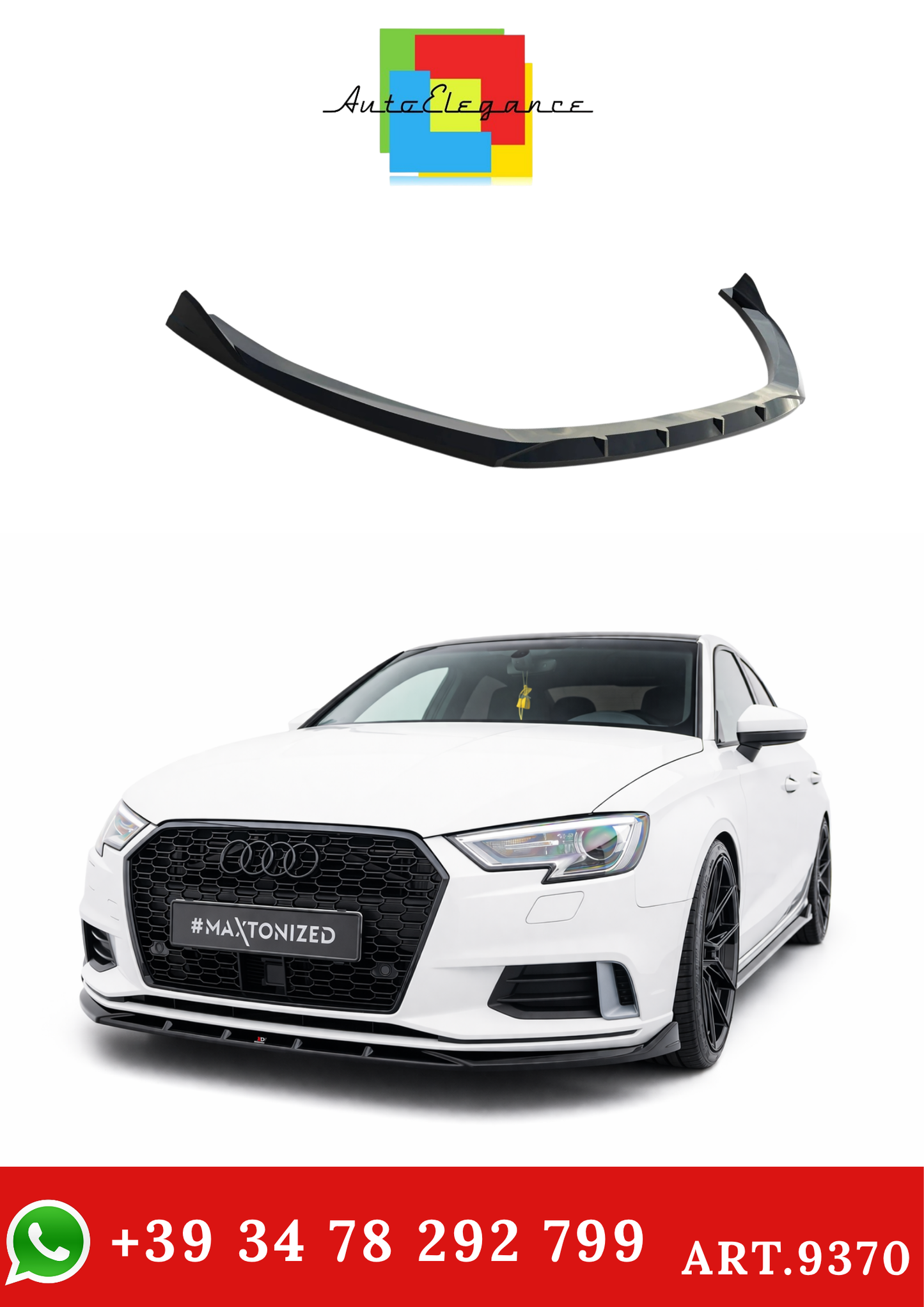 💫ART.9370 Splitter Nero Lucido per Audi A3 Sedan 8V Facelift 2016-2020💫