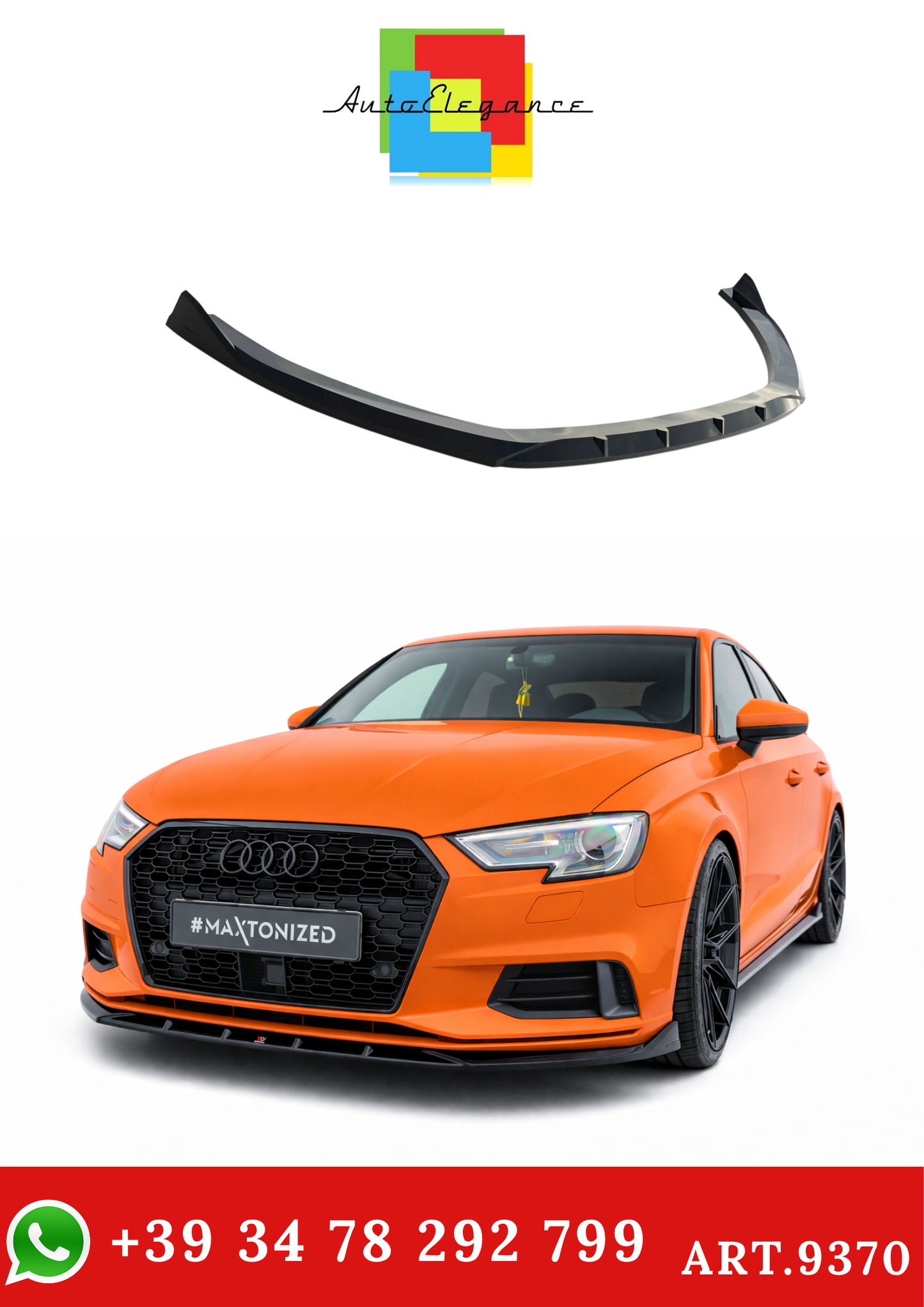 💫ART.9370 Splitter Nero Lucido per Audi A3 Sedan 8V Facelift 2016-2020💫