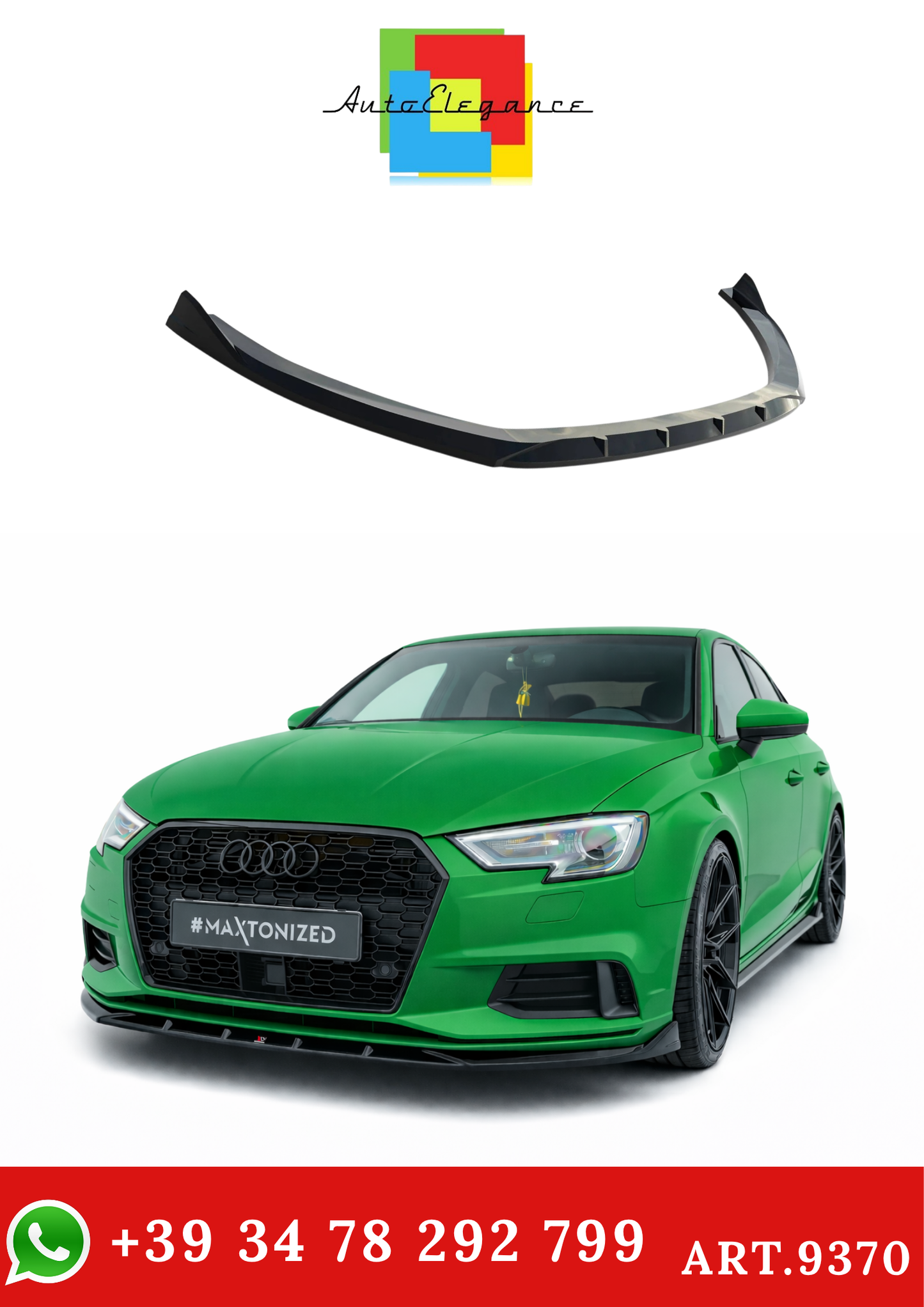 💫ART.9370 Splitter Nero Lucido per Audi A3 Sedan 8V Facelift 2016-2020💫