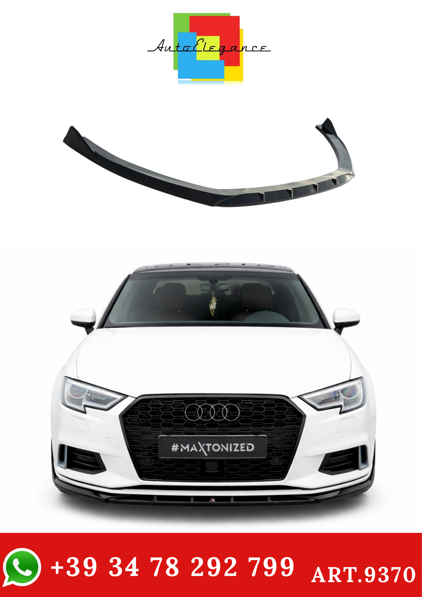 💫ART.9370 Splitter Nero Lucido per Audi A3 Sedan 8V Facelift 2016-2020💫
