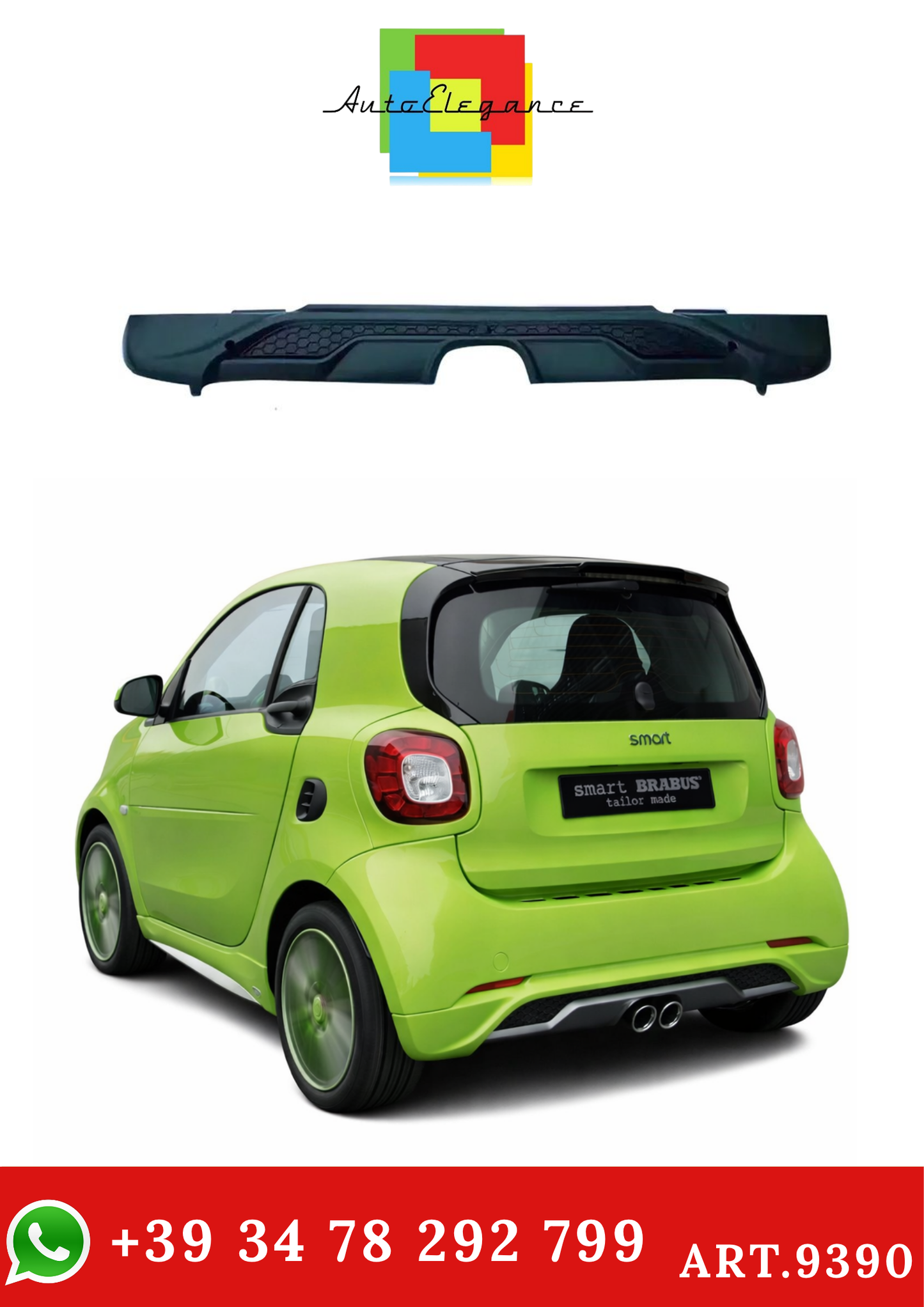 💫ART.9390 Diffusere Posteriore per Smart ForTwo (453) Coupe Cabrio 2014-2020 Nero💫 (Copia)