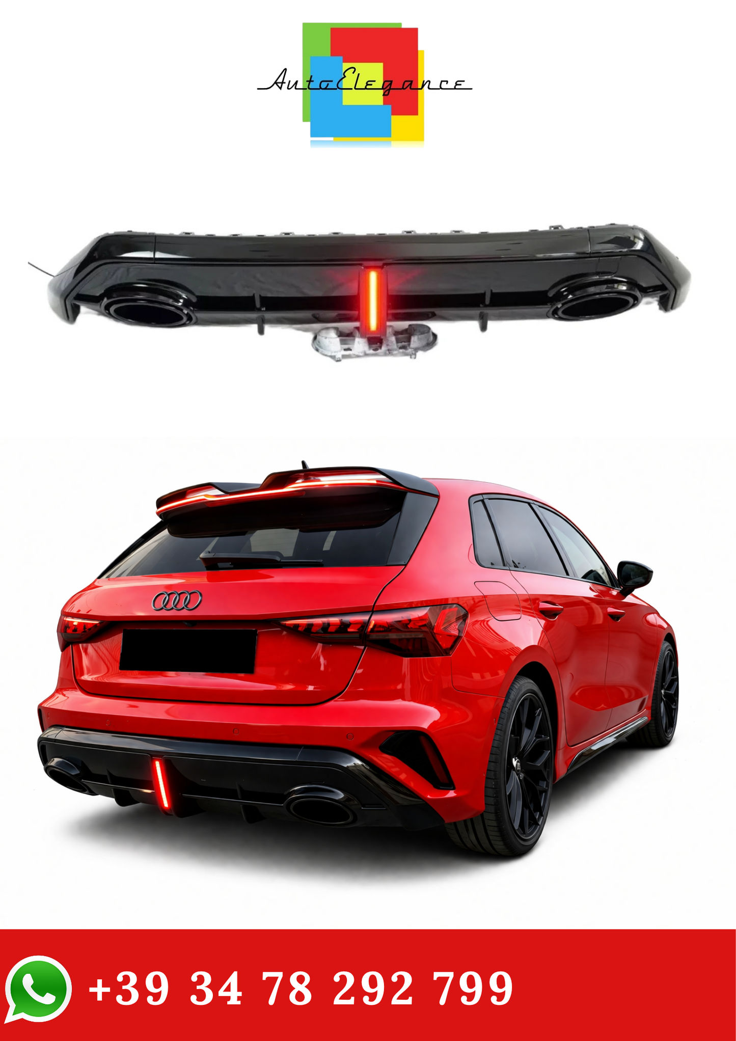 💫Diffusore Posteriore Nero Lucido per Audi A3 S-line RS3 2025-2026💫
