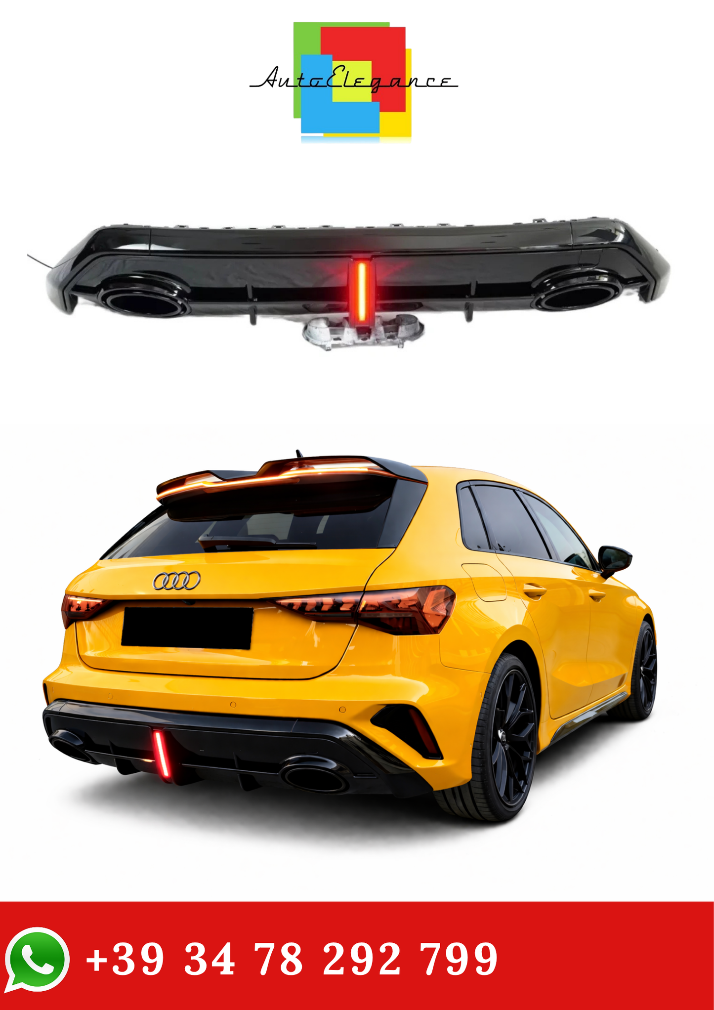 💫Diffusore Posteriore Nero Lucido per Audi A3 S-line RS3 2025-2026💫