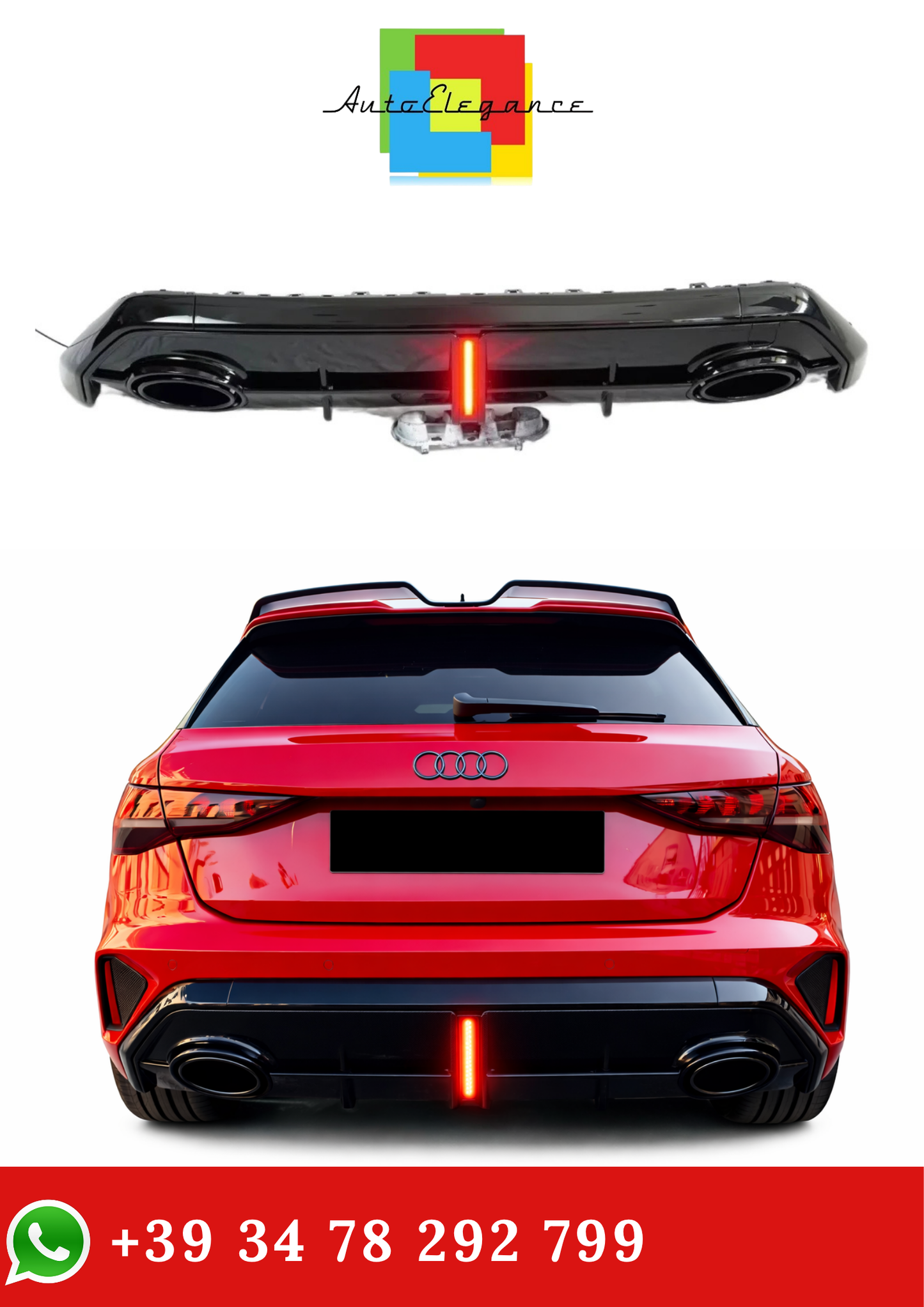 💫Diffusore Posteriore Nero Lucido per Audi A3 S-line RS3 2025-2026💫