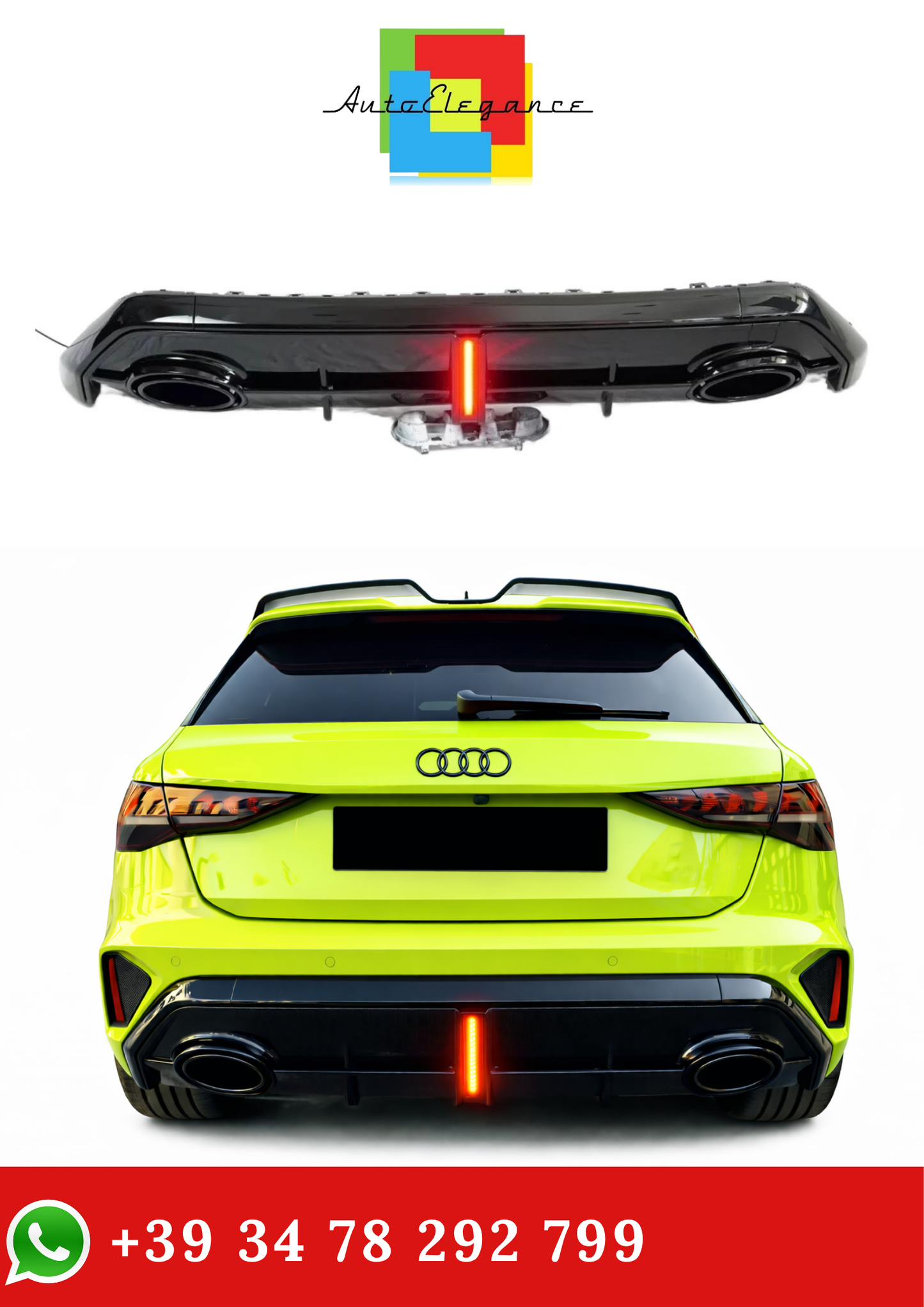 💫Diffusore Posteriore Nero Lucido per Audi A3 S-line RS3 2025-2026💫