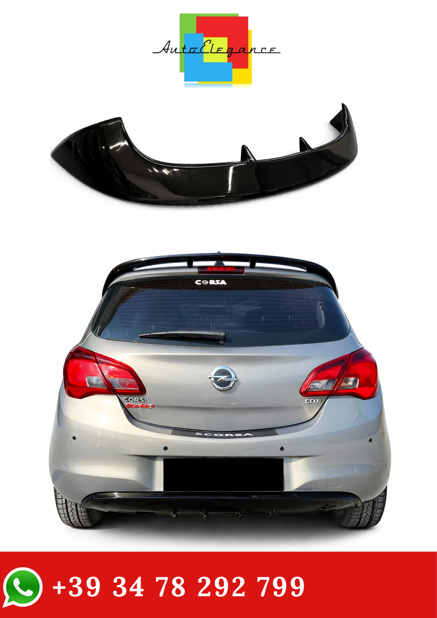 💫ART.2153 SPOILER ADATTO PER OPEL CORSA E 5 PORTE 2014-2019 NERO LUCIDO💫