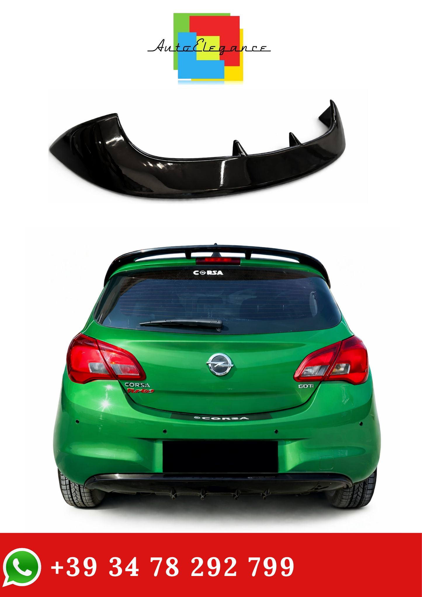 💫ART.2153 SPOILER ADATTO PER OPEL CORSA E 5 PORTE 2014-2019 NERO LUCIDO💫